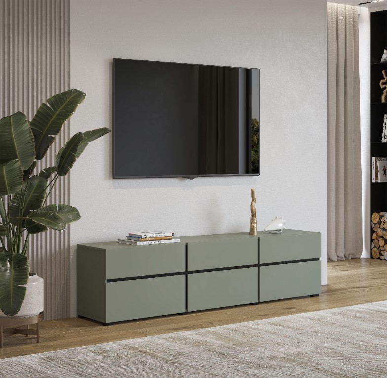 Szafka TV CROSS z 3 klapami i 3 szufladami - zielony, czarny 180cm - 24GWMY41