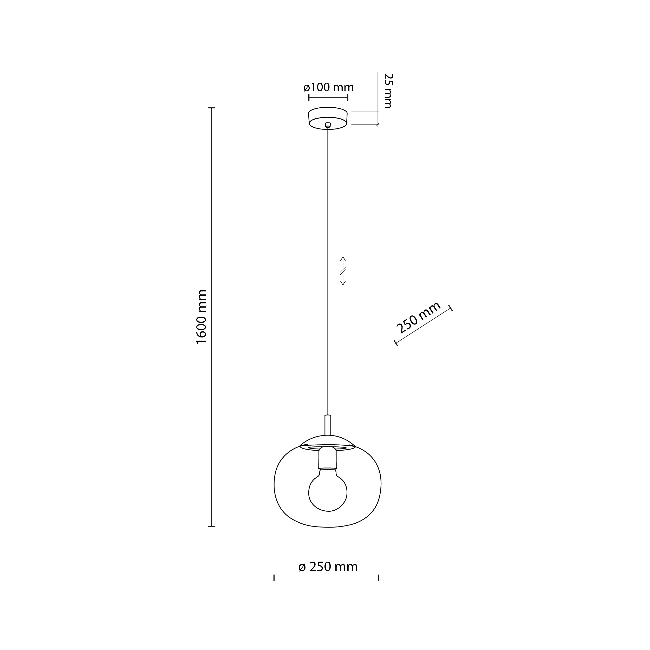 Lampa wisząca VIBE czarna z dymionym okrągłym kloszem 165x25cm - TK_4676