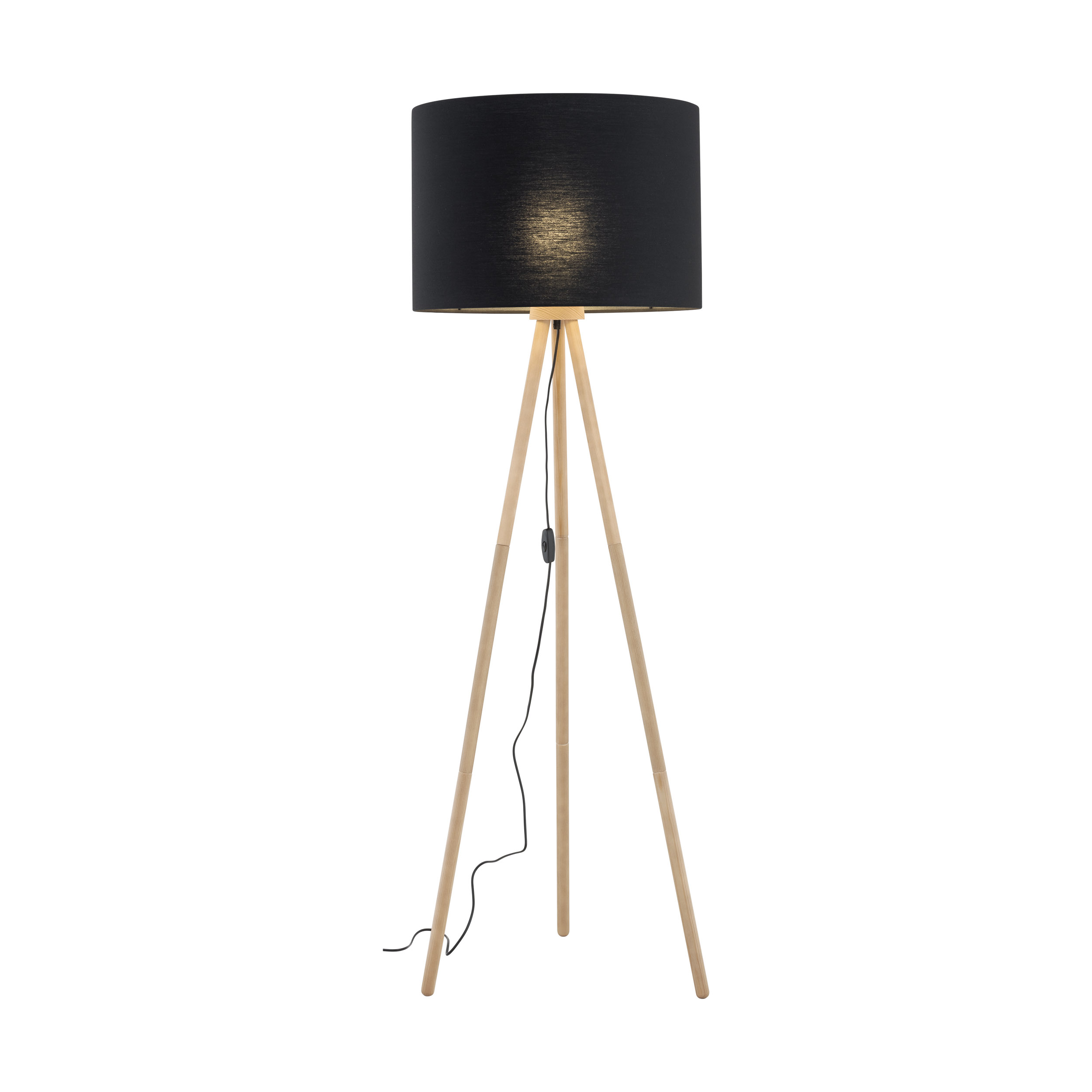 Lampa podłogowa TOKYO czarny okrągły abażur sosnowe postarzane drewniane nogi 148x63cm - TK_5286