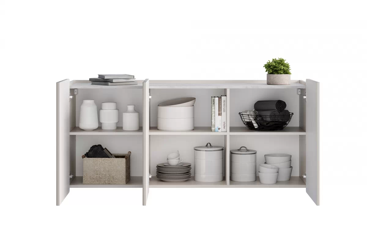 MALMI Komoda 150 3D - cashmere / crema bianca / wisząca / czarne uchwyty - B_162313