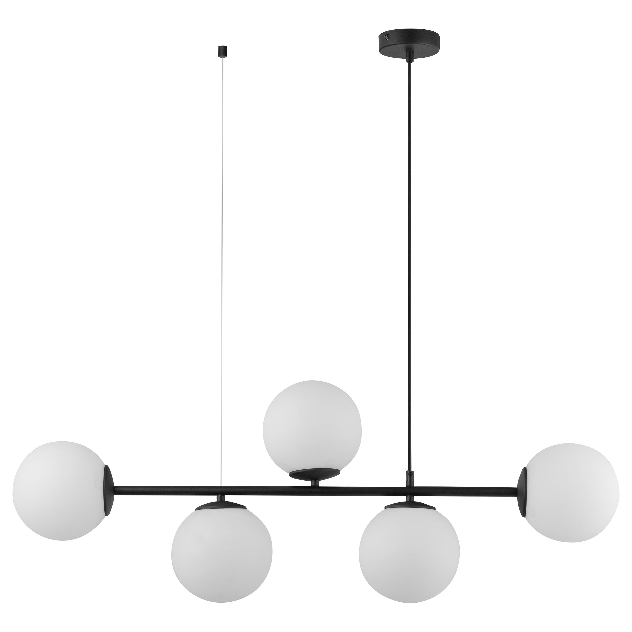 Lampa wisząca CELESTE czarna z białymi okrągłymi szklanymi kloszami 115x96x15cm - TK_6219