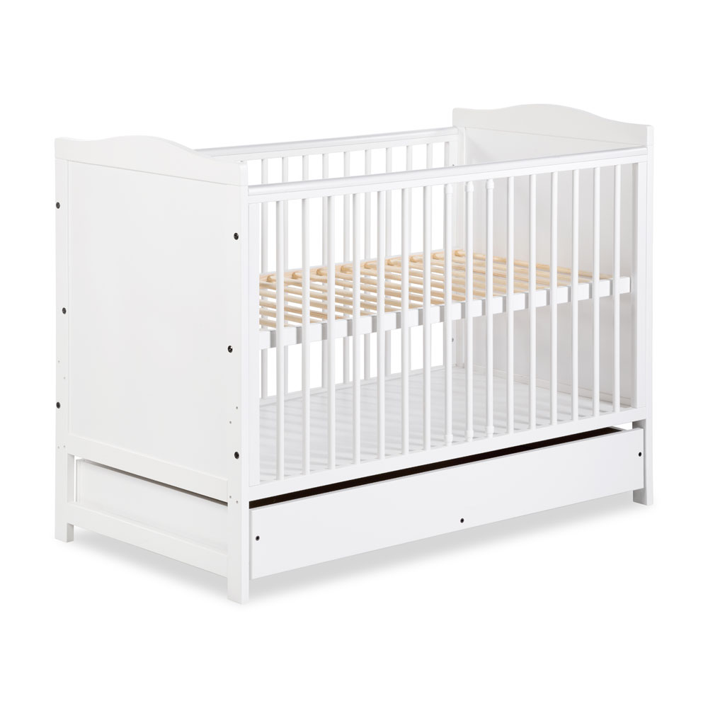 Łóżko niemowlęce dziecięce FELIX 60x120 białe z szufladą i barierką