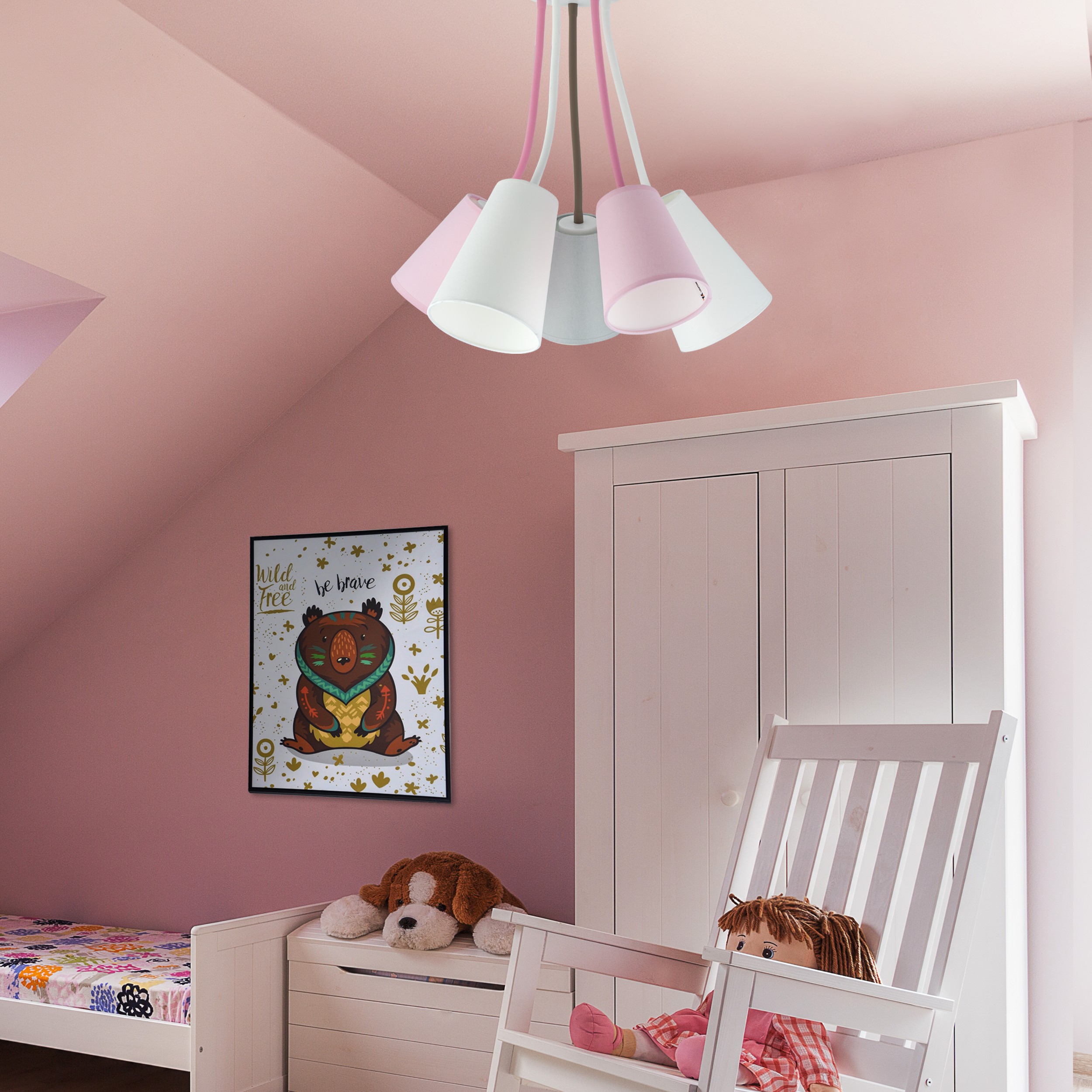 Lampa sufitowa WIRE KIDS biała z różnokolorowymi biały różowy szary kloszami regulowana 70x50cm - TK_6025
