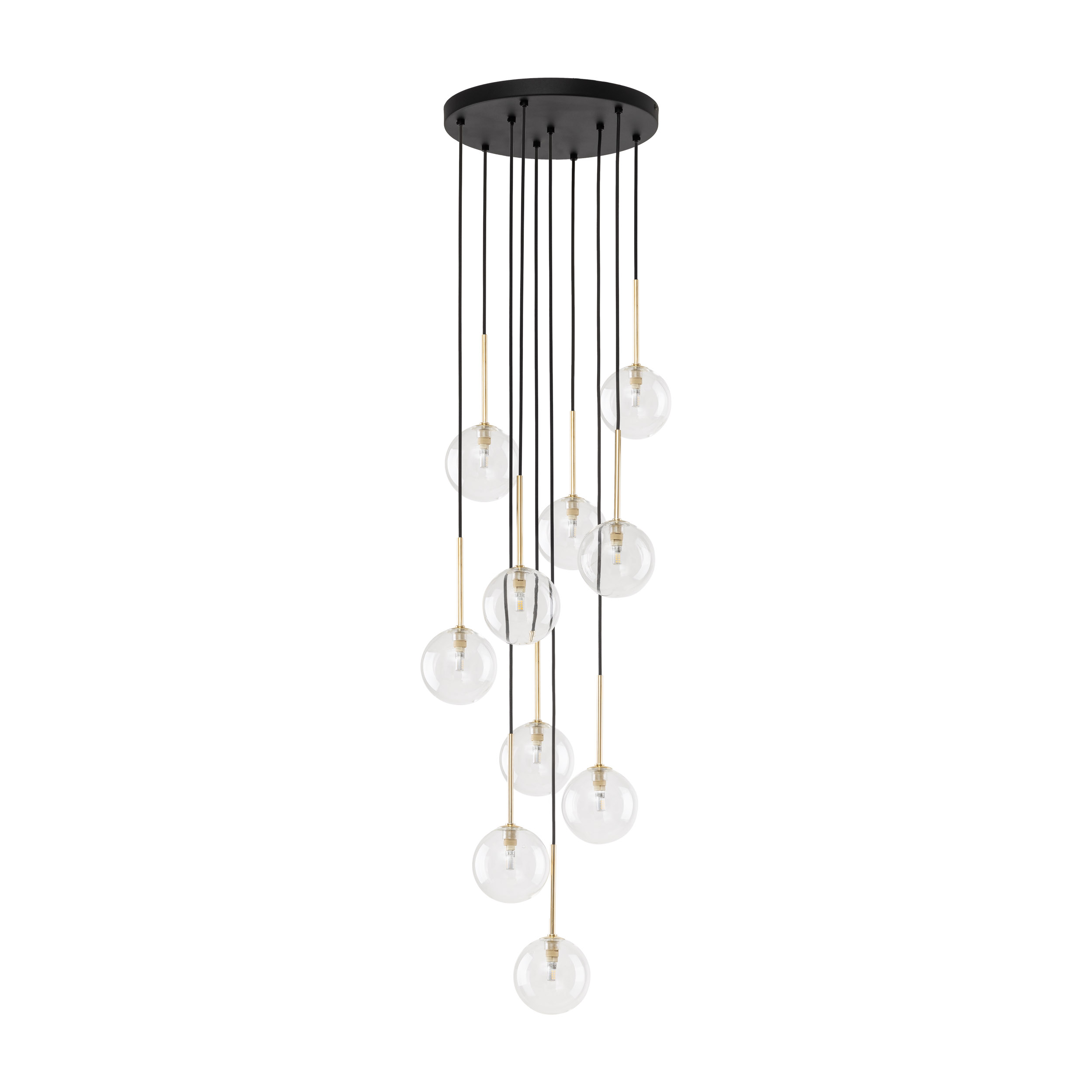 Lampa wisząca NILOS czarna ze złotymi elementami transparentnymi szklanymi okrągłymi kloszami 145x42cm