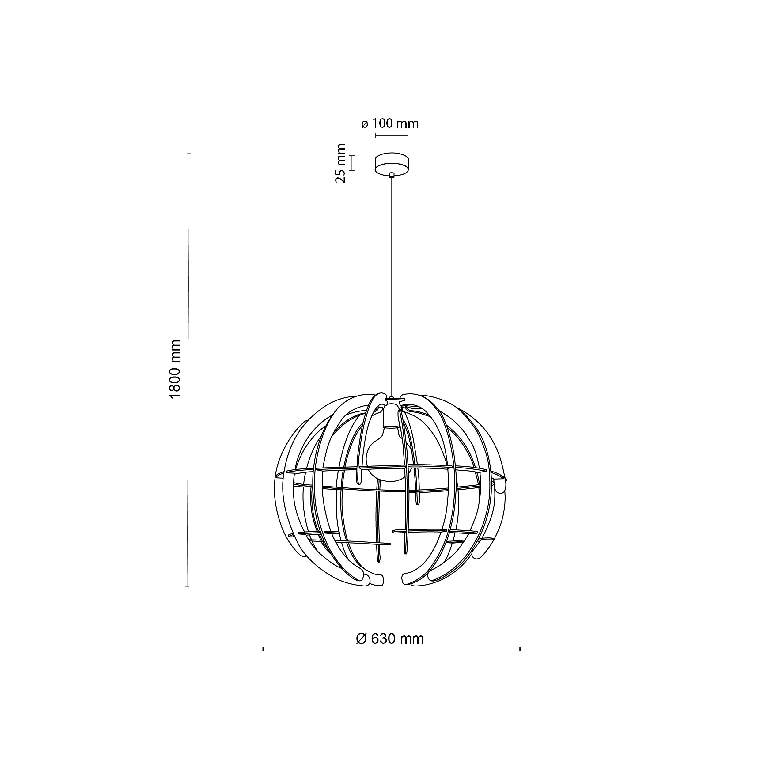 Lampa wisząca VENUS czarna z drewnianym okrągłym kloszem - TK_6886
