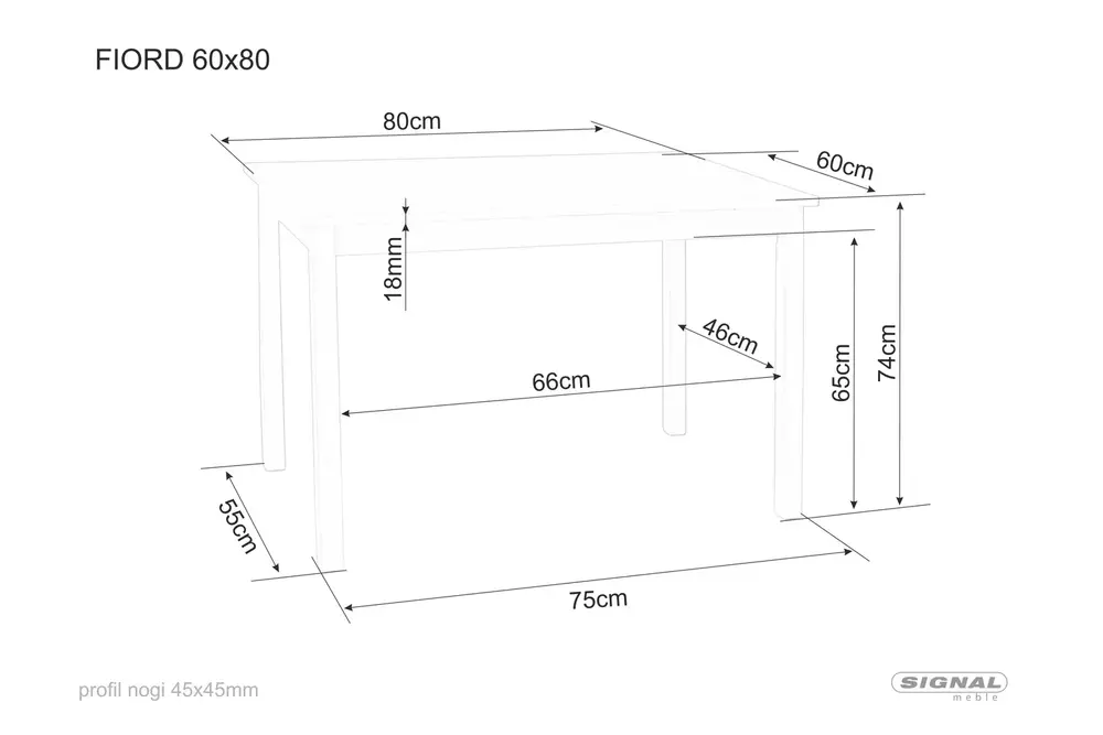Stół FIORD stelaż drewno/Biały 60x80 Signal - FIORDB80