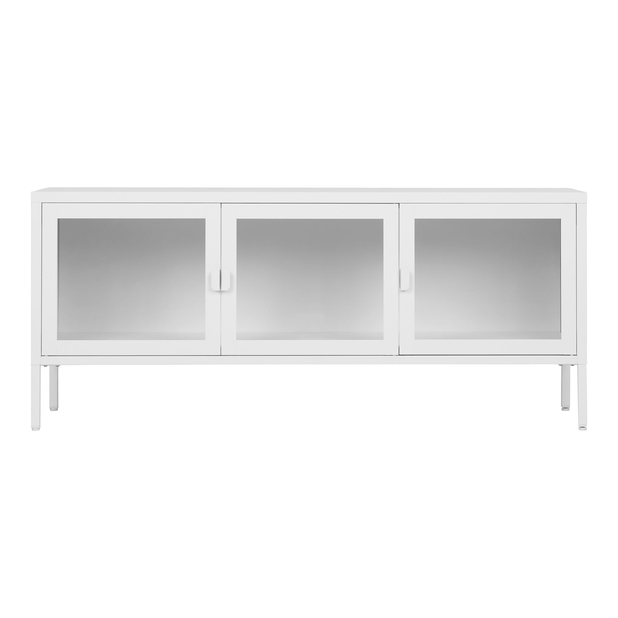Szafka RTV 3-drzwiowa z przeszkleniem BRISBANE stalowa 130x40x55 cm - biała - 3001054