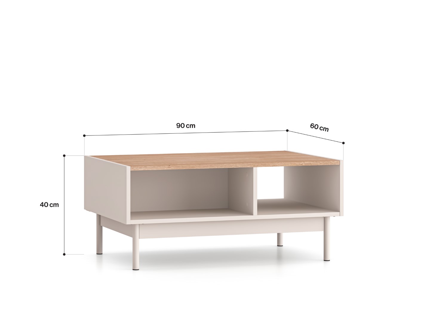 Stolik kawowy z półką DUNEA 60x90 kaszmir - dąb cremona - 1DUNE09-001