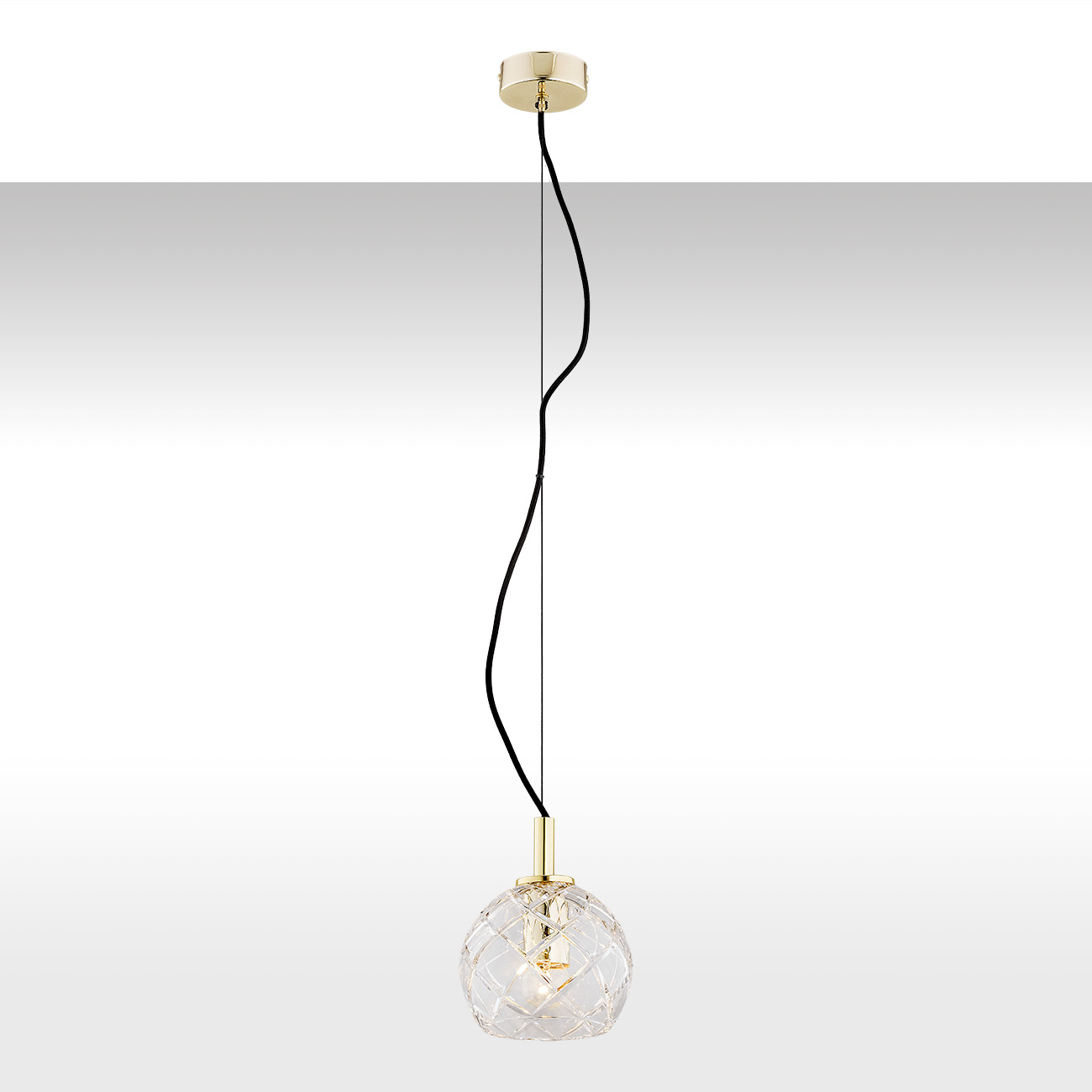 Lampa wisząca OVIEDO transparentny kryształ mosiądz czarny przewód 165x14cm