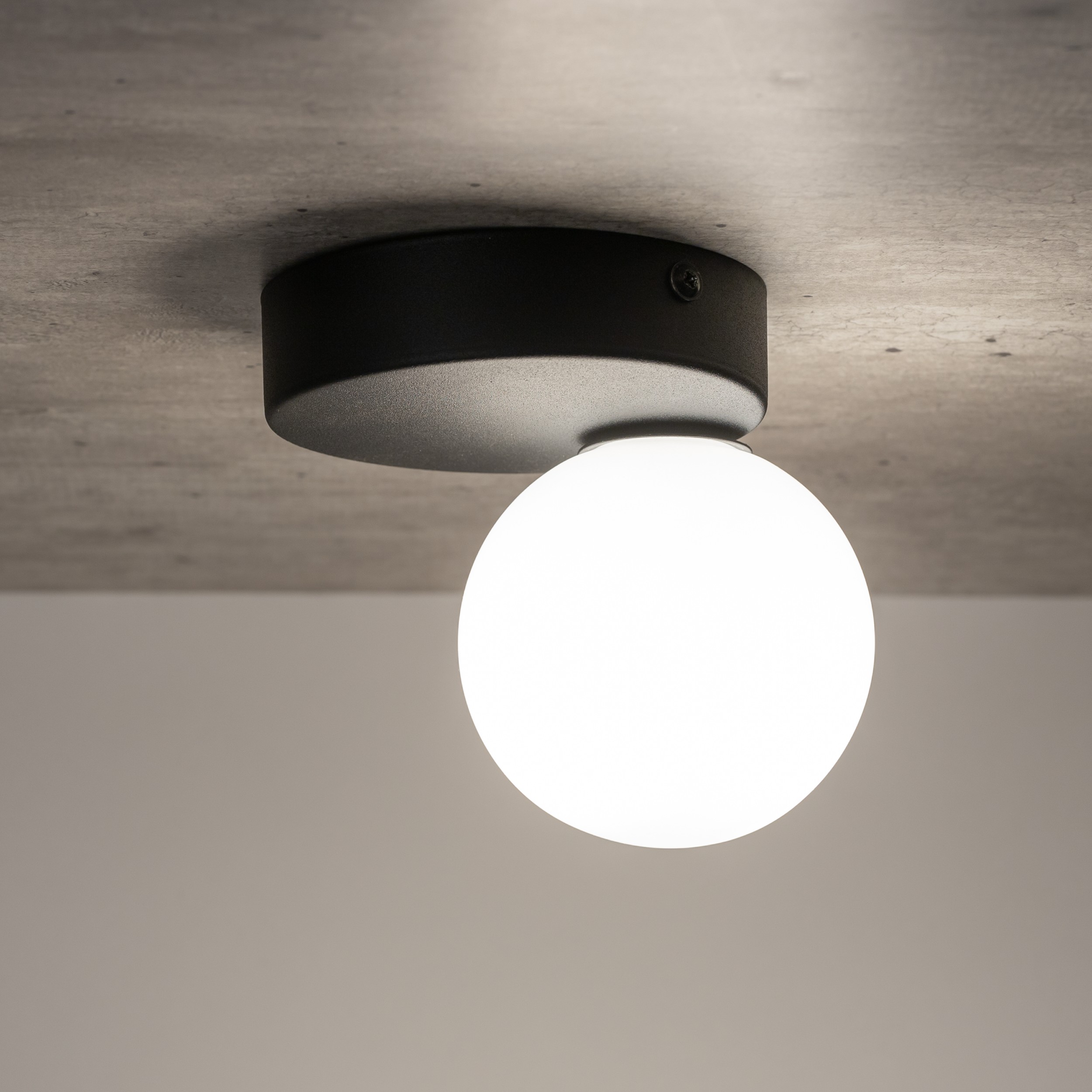 Lampa sufitowa BIANCA czarna z białym okrągłym szklanym kloszem 16x15x12cm - TK_5681
