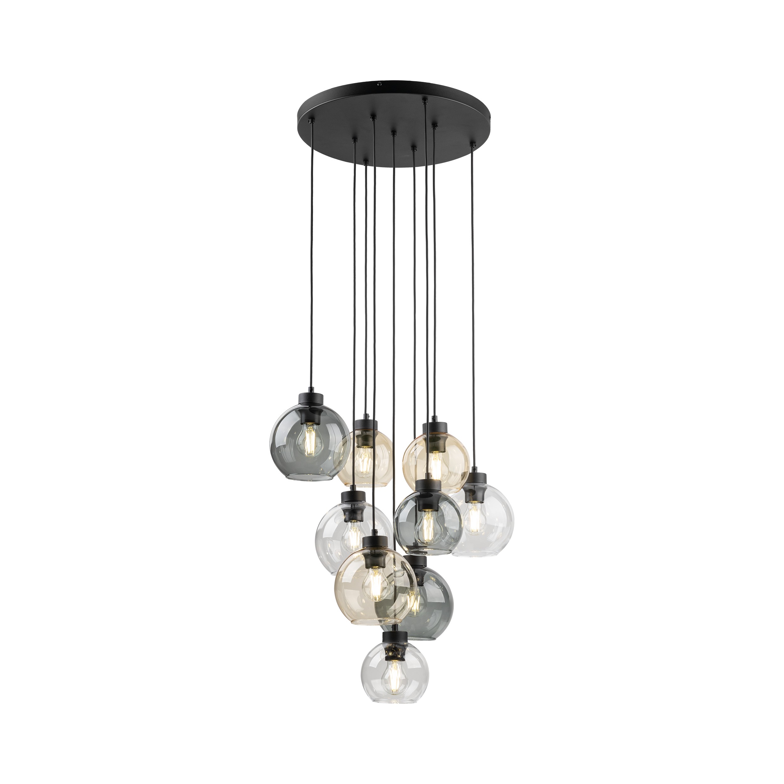 Lampa wisząca CUBUS MIX czarna z wielokolorowymi bursztynowy szary transparentny szklanymi kloszami 140x58cm - TK_10247