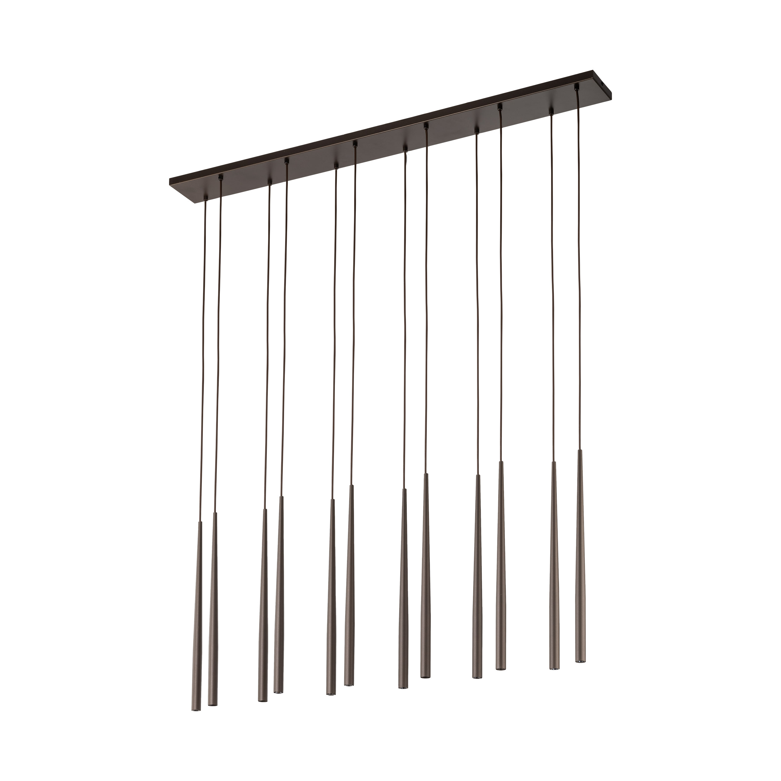 Lampa wisząca PIANO brązowa 12 smukłych eleganckich reflektorów na metalowej listwie 140x120x12cm