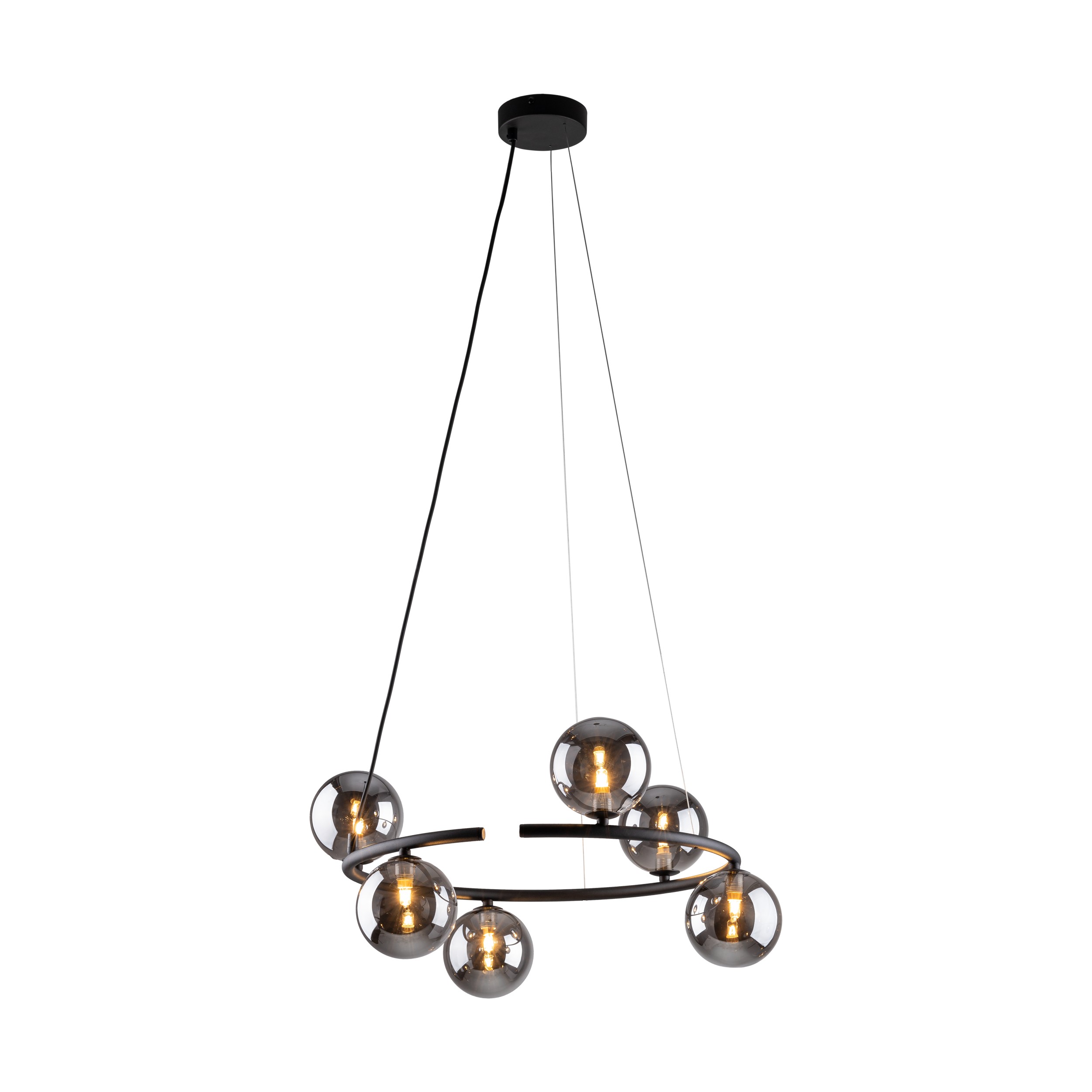 Lampa wisząca ANABELLE czarna z szarymi okrągłymi szklanymi kloszami 140x62cm - TK_6843
