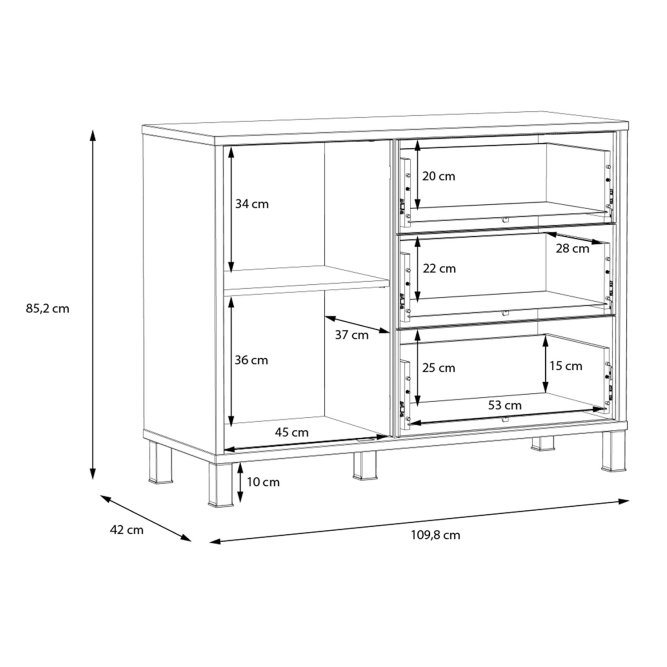 Komoda 1-drzwiowa z 3 szufladami HAYATO, efekt drewna, czarny - HYTK221-M215