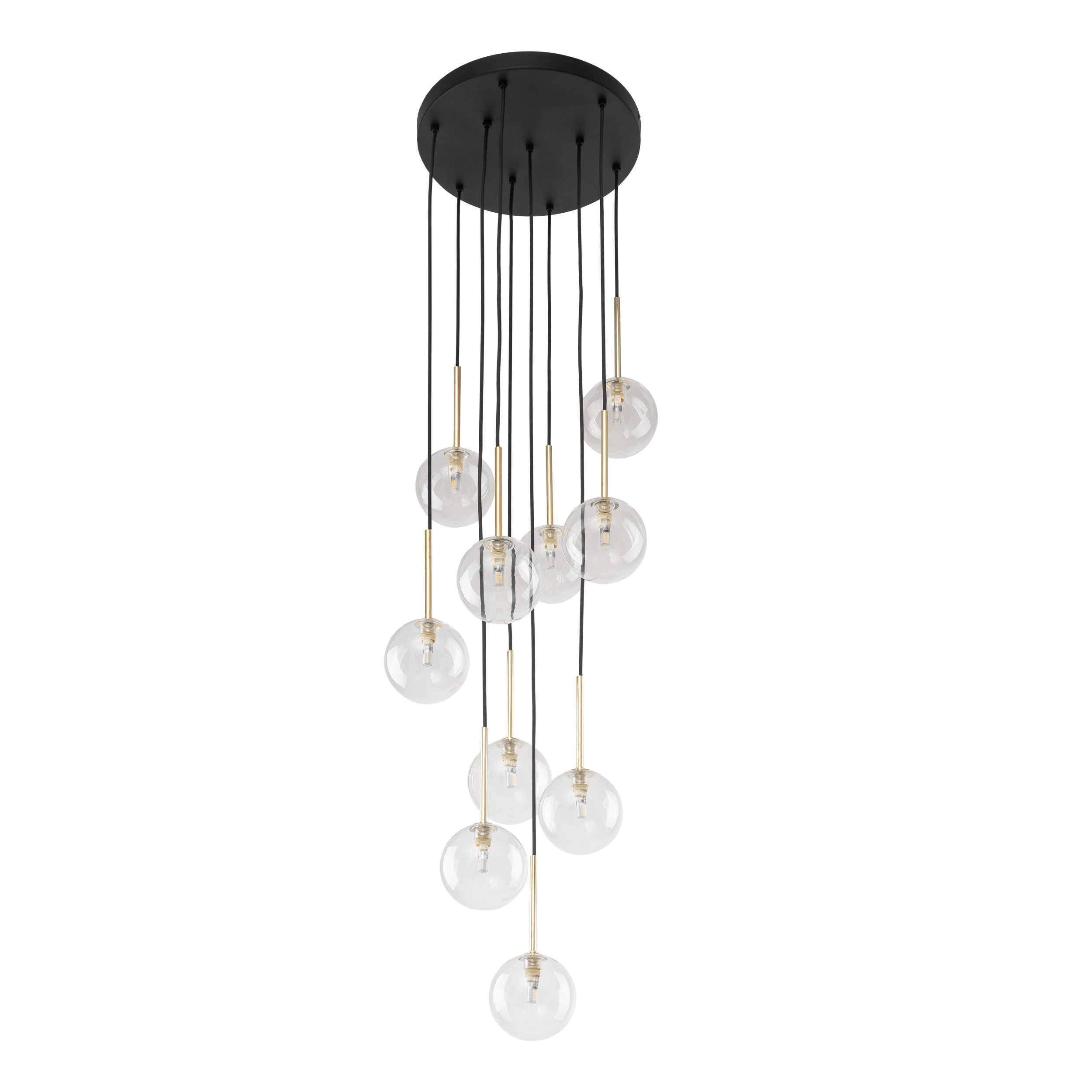 Lampa wisząca NILOS czarna ze złotymi elementami transparentnymi szklanymi okrągłymi kloszami 145x42cm - TK_5944