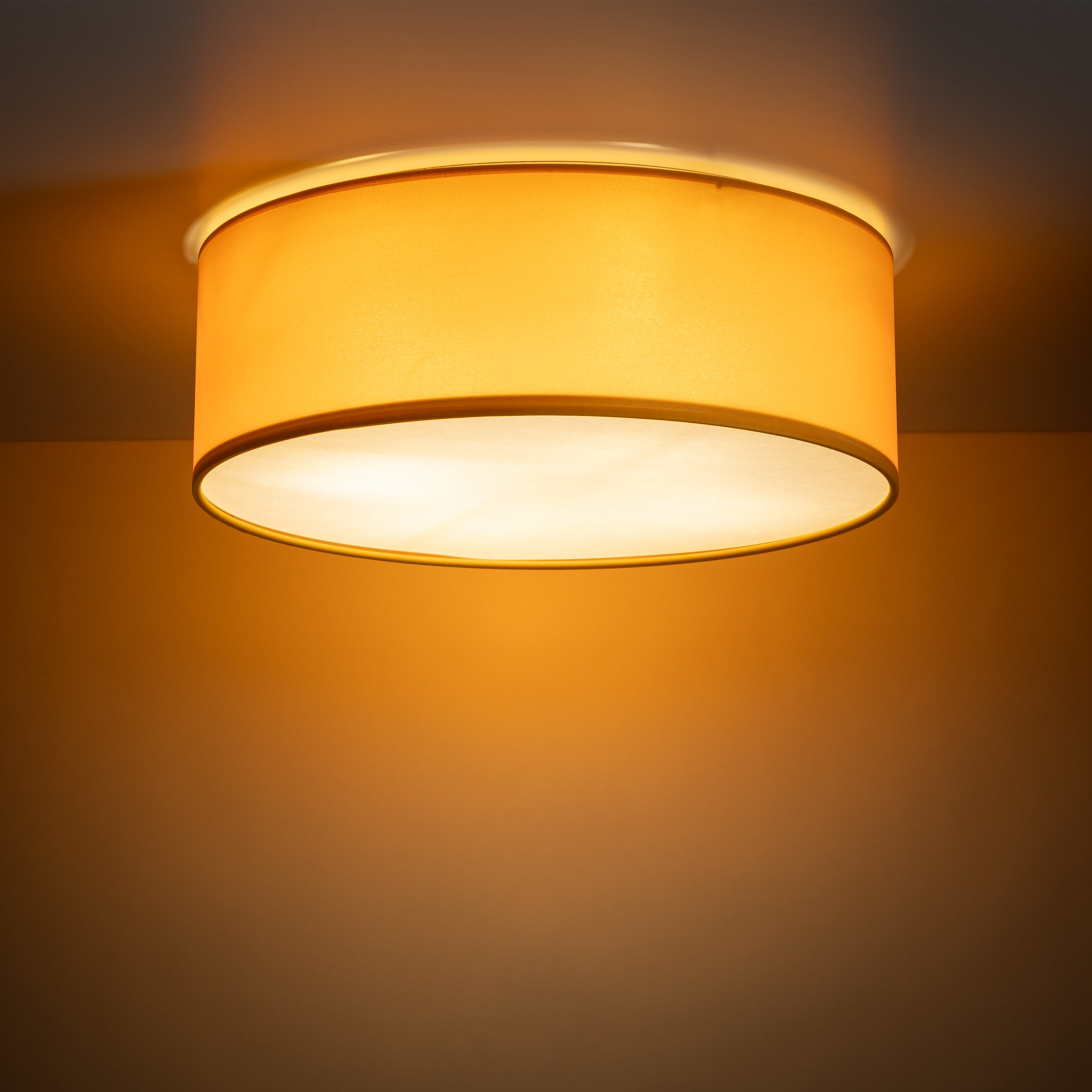 Lampa sufitowa NICOLA żółta z tkaniny z białym kloszem okrągła 38x14cm - TK_10154