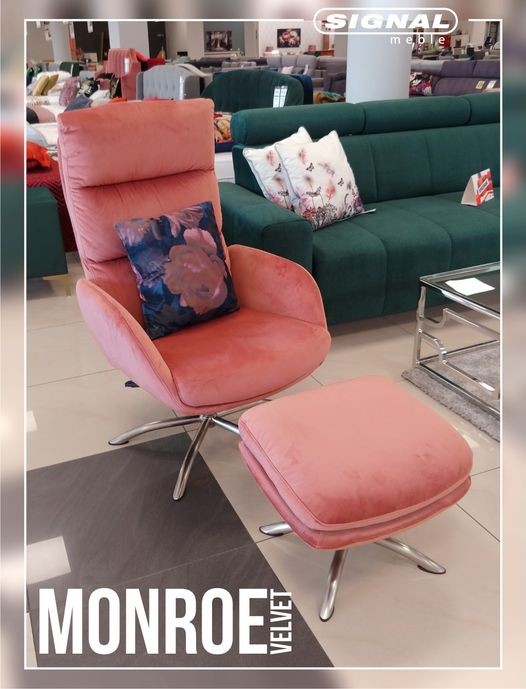Fotel MONROE VELVET aksamitny antyczny róż z podnóżkiem Signal - MONROEVRA