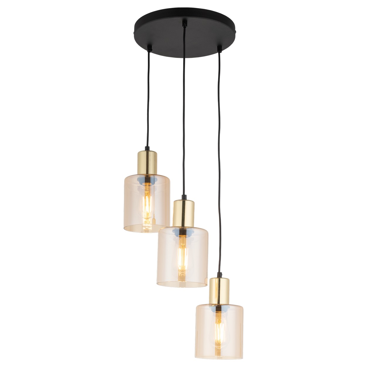 Lampa wisząca SIERRA czarna ze złotymi elementami bursztynowymi szklanymi kloszami 100x32cm - TK_6667