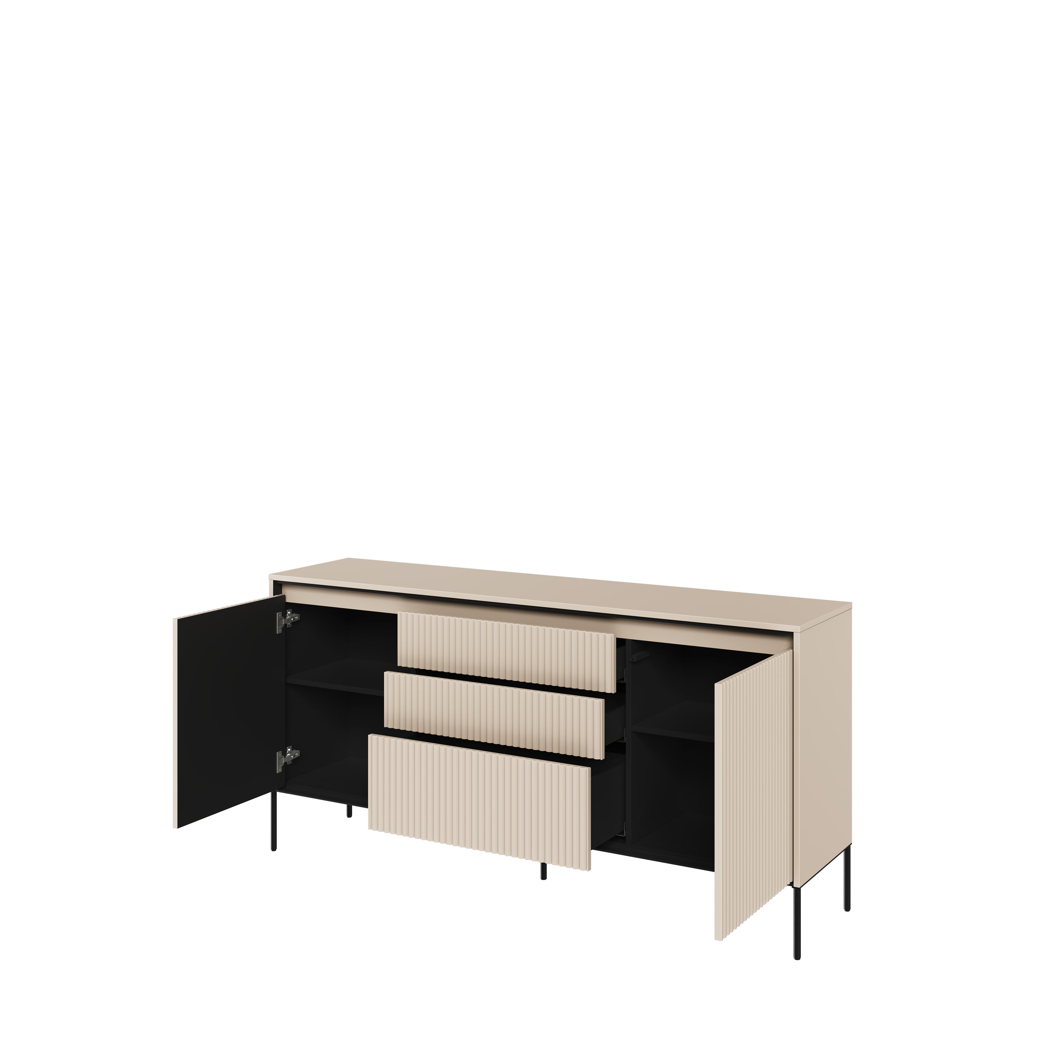 Komoda z oświetleniem TREND TR-01 2D3S ryflowana beż piaskowy/czarny - TR1BPC-V2