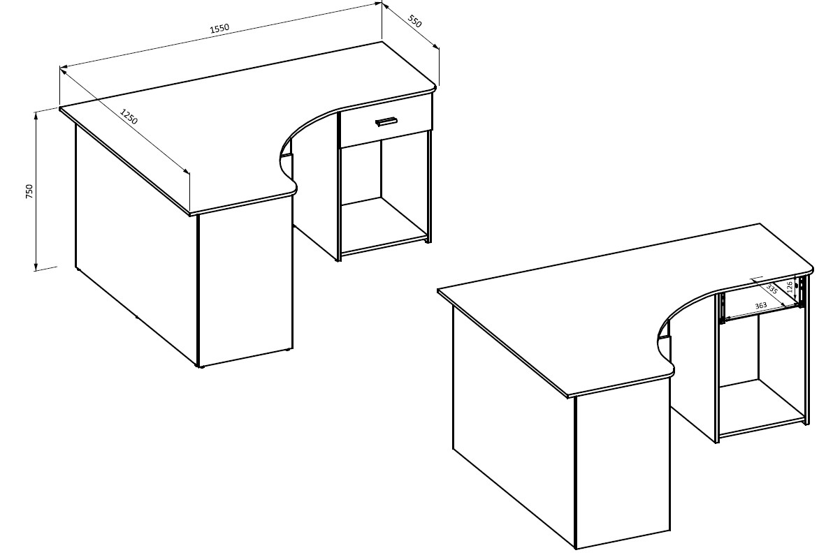 Biurko CORNER narożne dąb wotan czerń 155x125x75cm - 24N2LU03