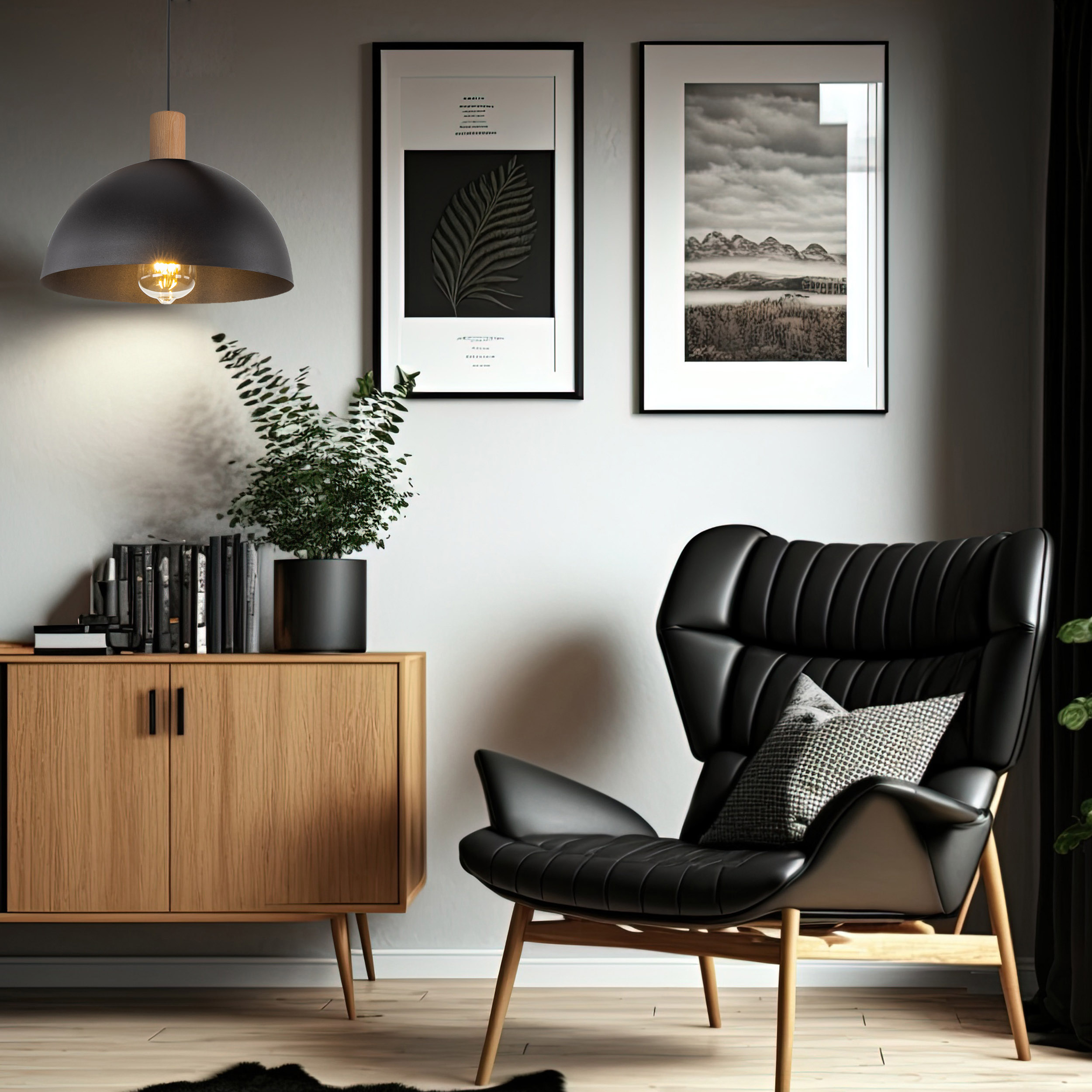 Lampa wisząca OSLO czarna z drewnianym elementem 170x33cm - TK_4852