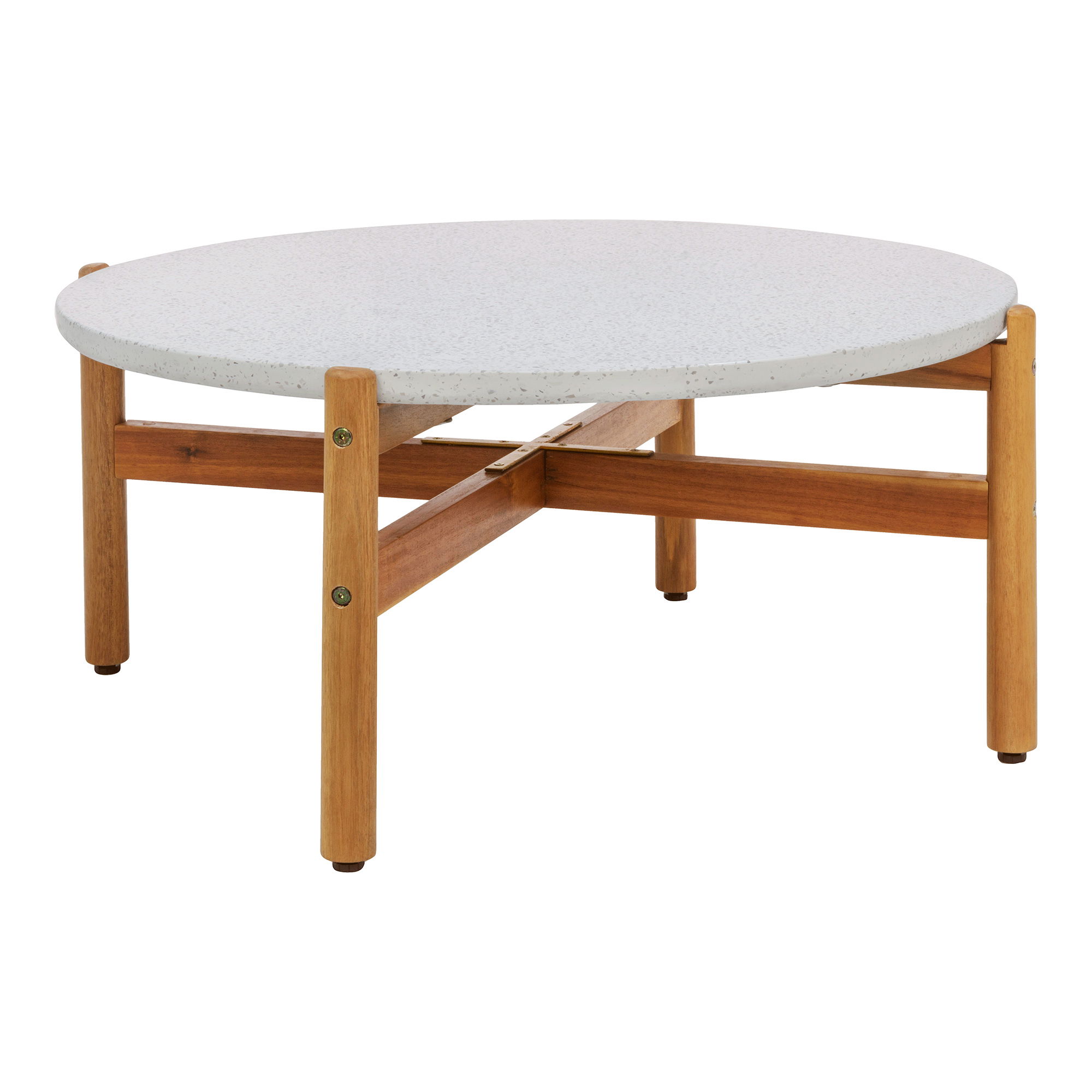 Stolik kawowy okrągły TERRACINA lastryko, akacja FI 85 cm - biały, naturalny - 7511022