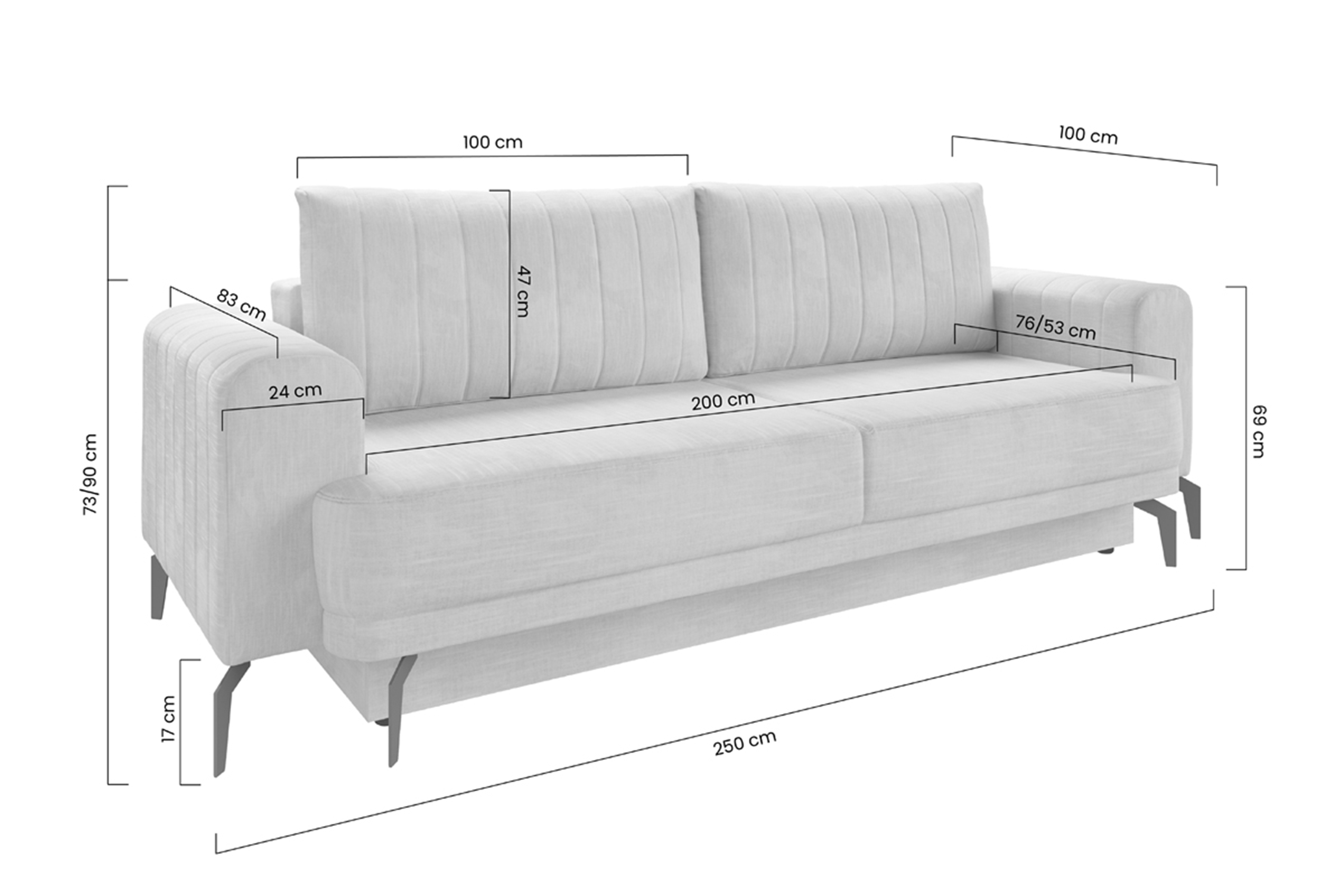 Sofa rozkładana LUZANO (Vogue 14) 250 cm z pojemnikiem szara - B_152456