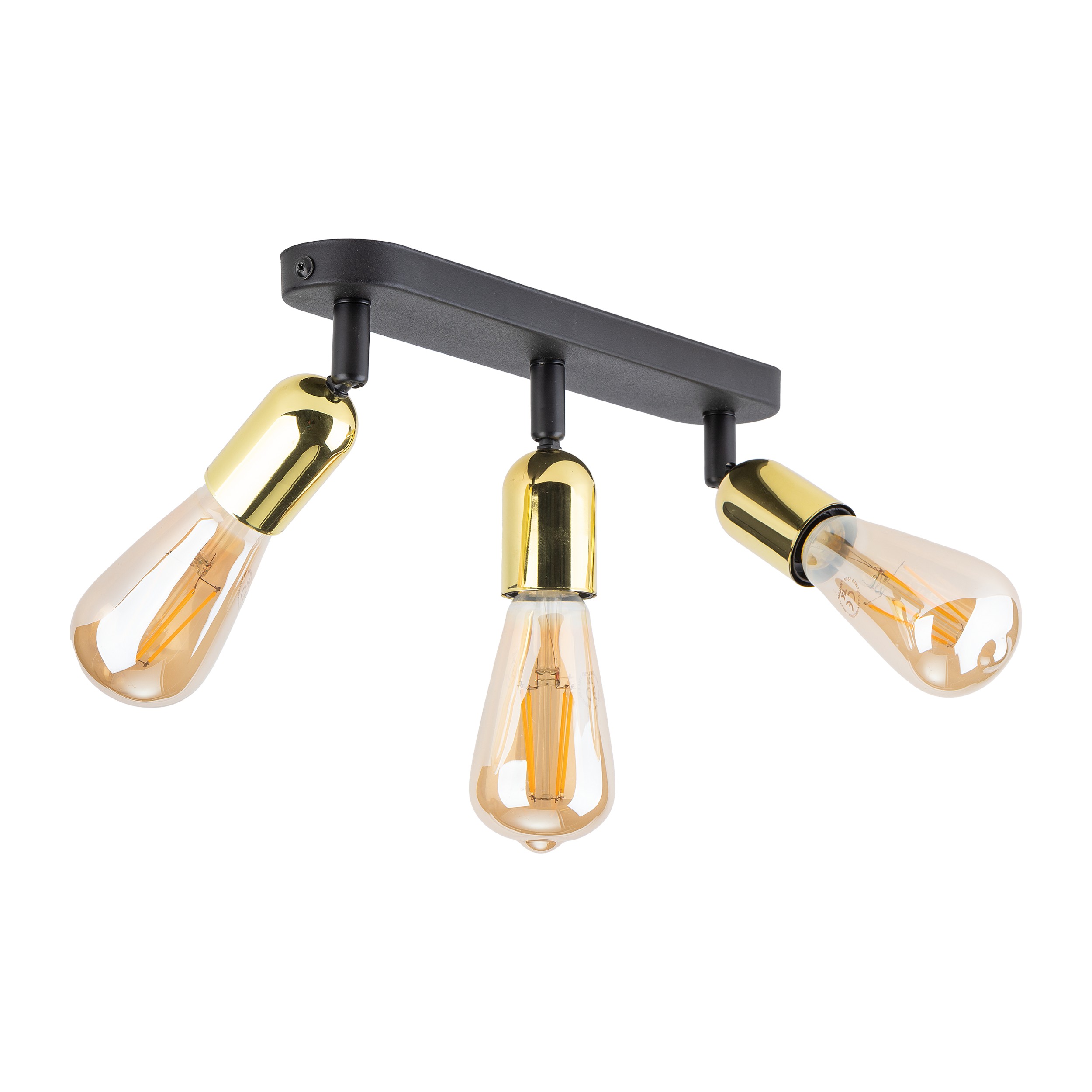 Lampa sufitowa TOP czarna listwa ze złotymi regulowanymi reflektorami 52x18x14cm - TK_5680