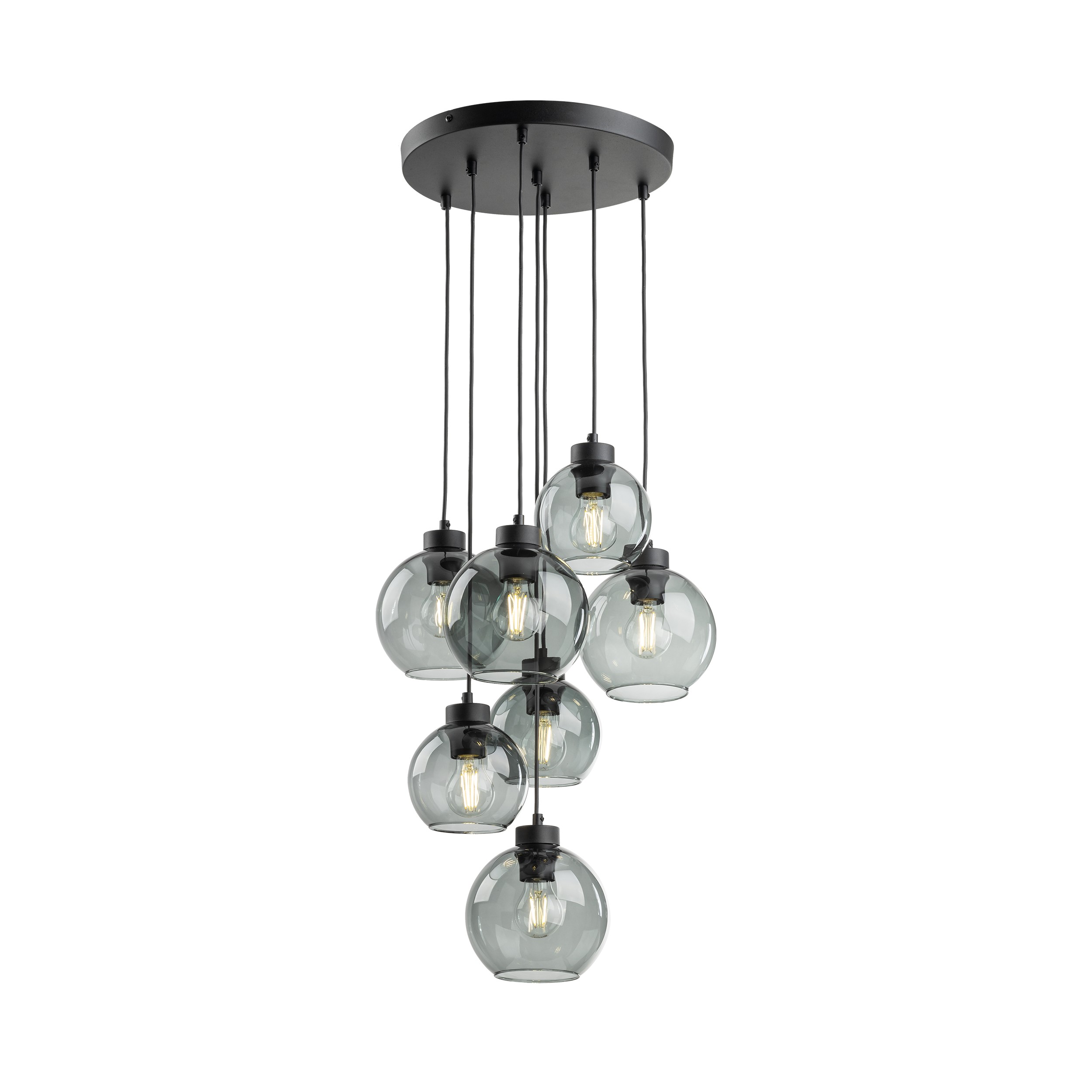 Lampa wisząca CUBUS czarna z szarymi okrągłymi szklanymi kloszami na okrągłej podstawie 140x49cm - TK_10207
