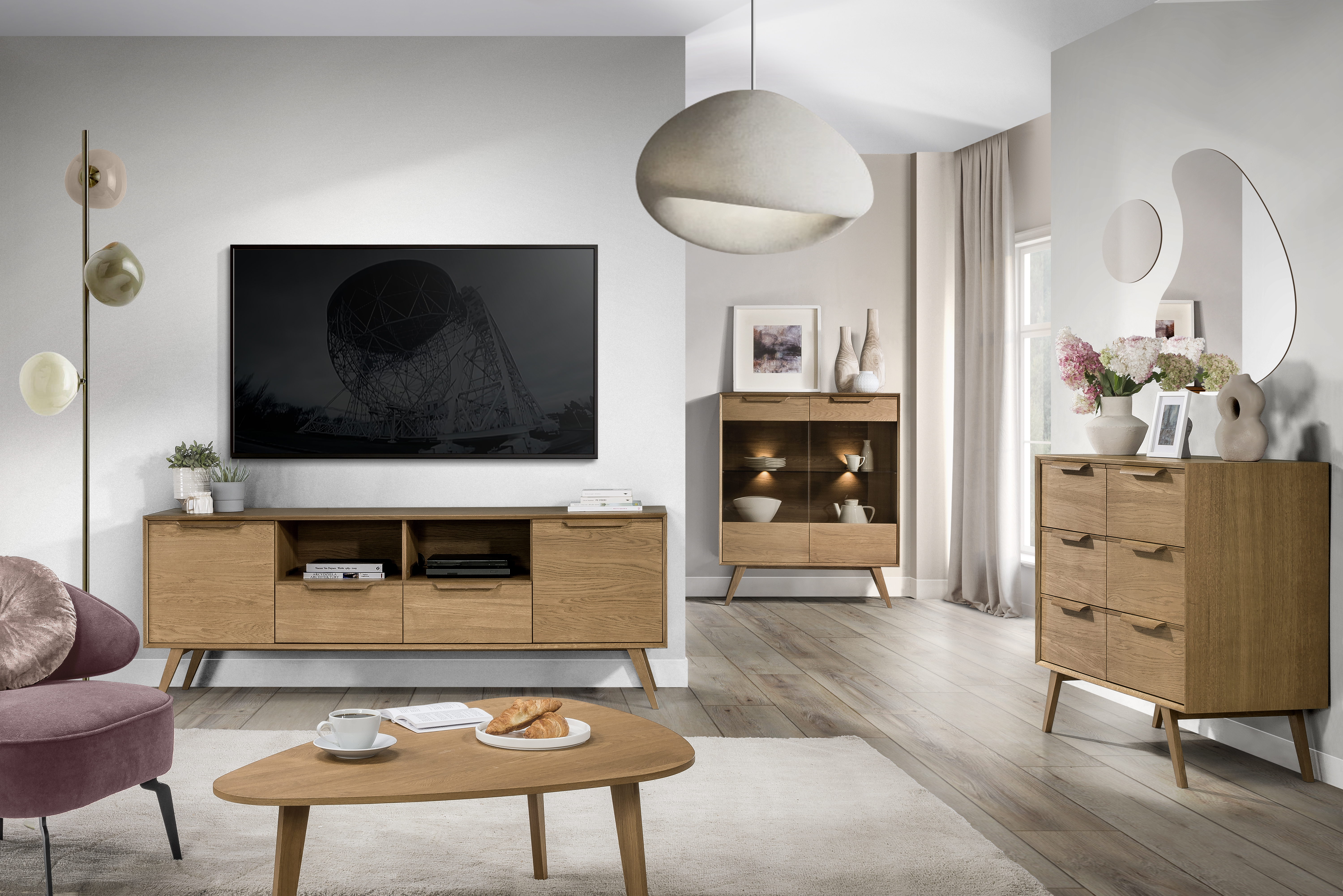 Szafka RTV 2-drzwiowa z 2 szufladami LEO 25 - dąb karmel - TH-100-1728
