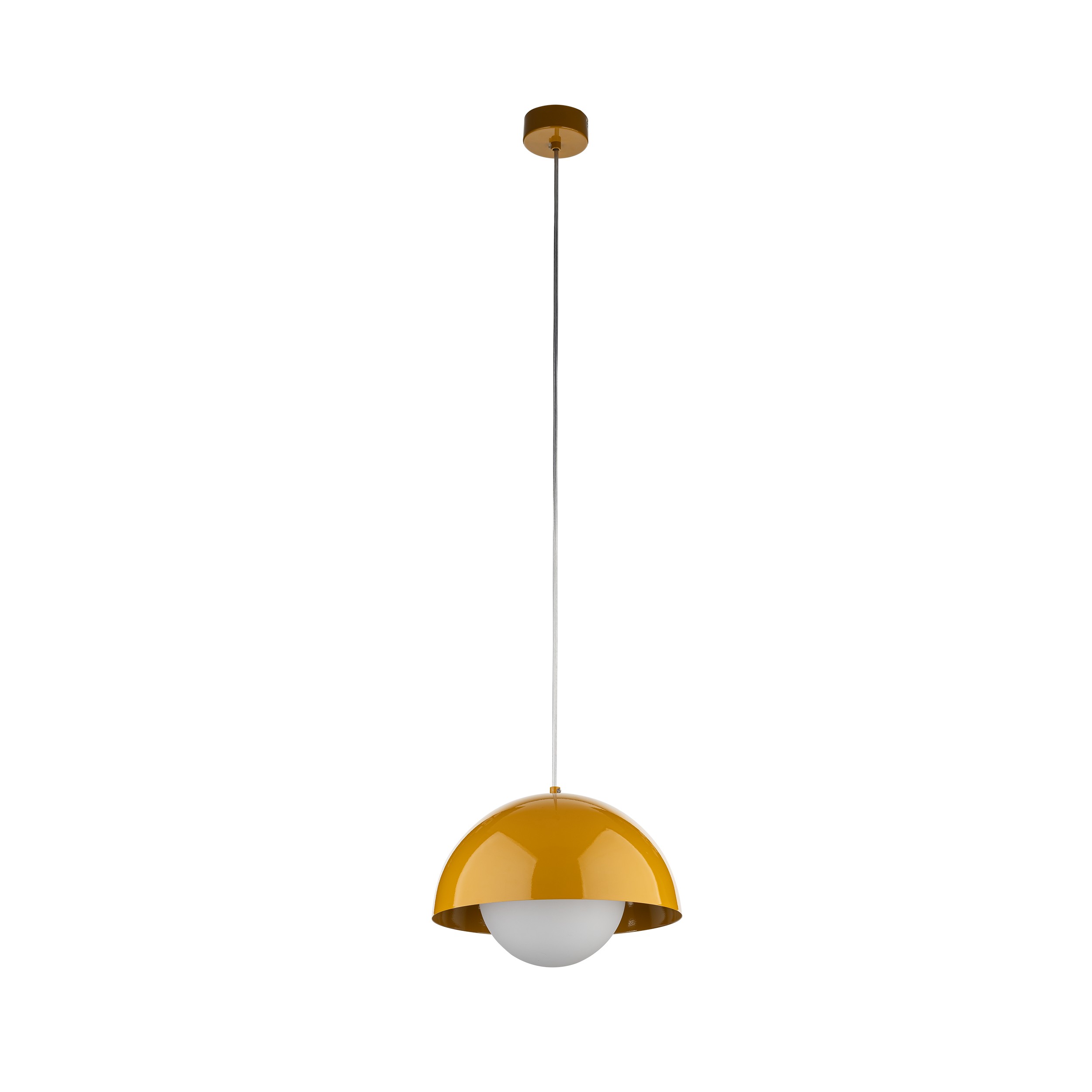 Lampa wisząca BONO żółta na białym przewodzie z białym szklanym okrągłym kloszem 160x27cm