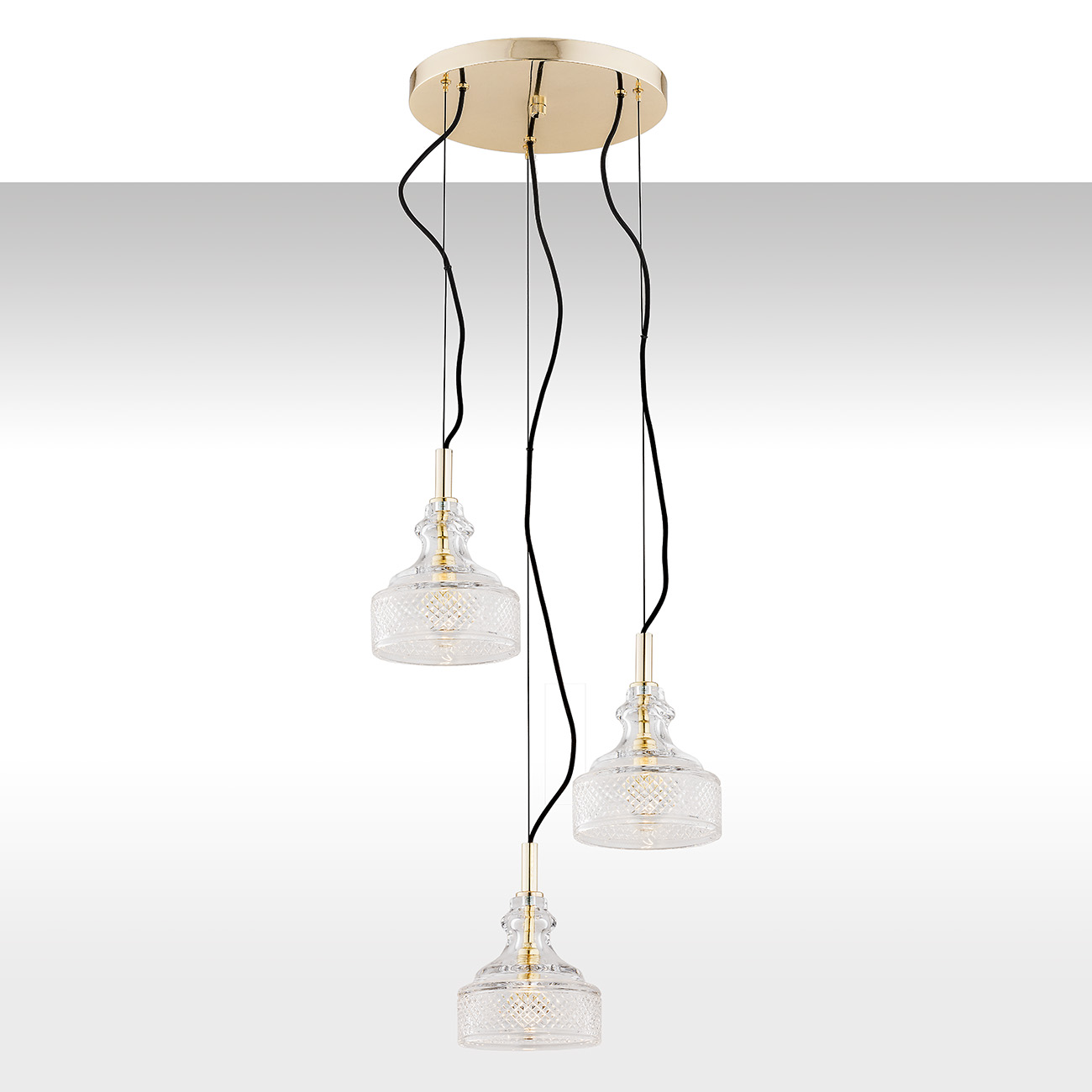 Lampa wisząca CRUZ mosiądz transparentna kryształowa na czarnym przewodzie 170x42cm