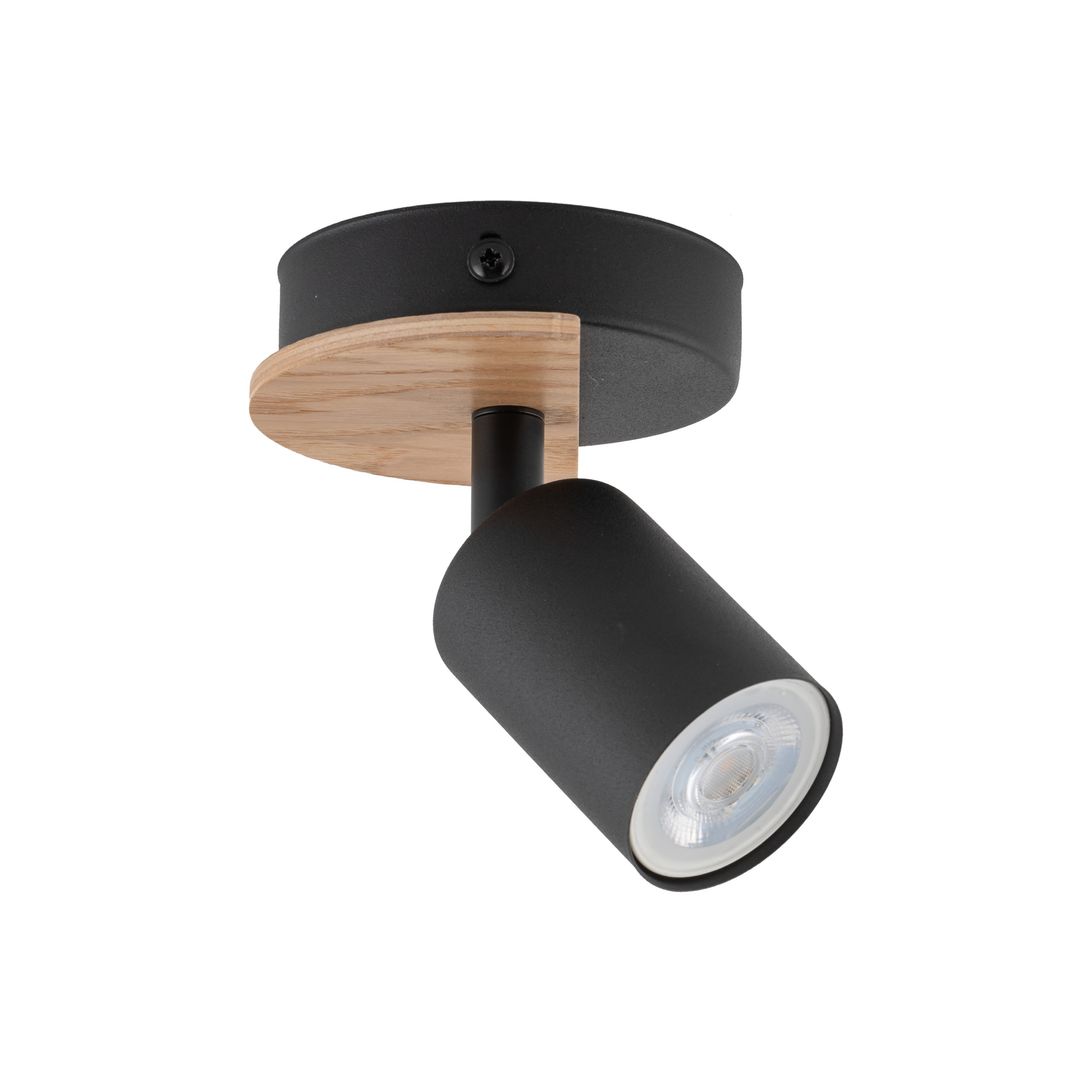 Lampa sufitowa / Kinkiet COVER czarna z drewnianym elementem regulowana 15x14x11cm - TK_4673