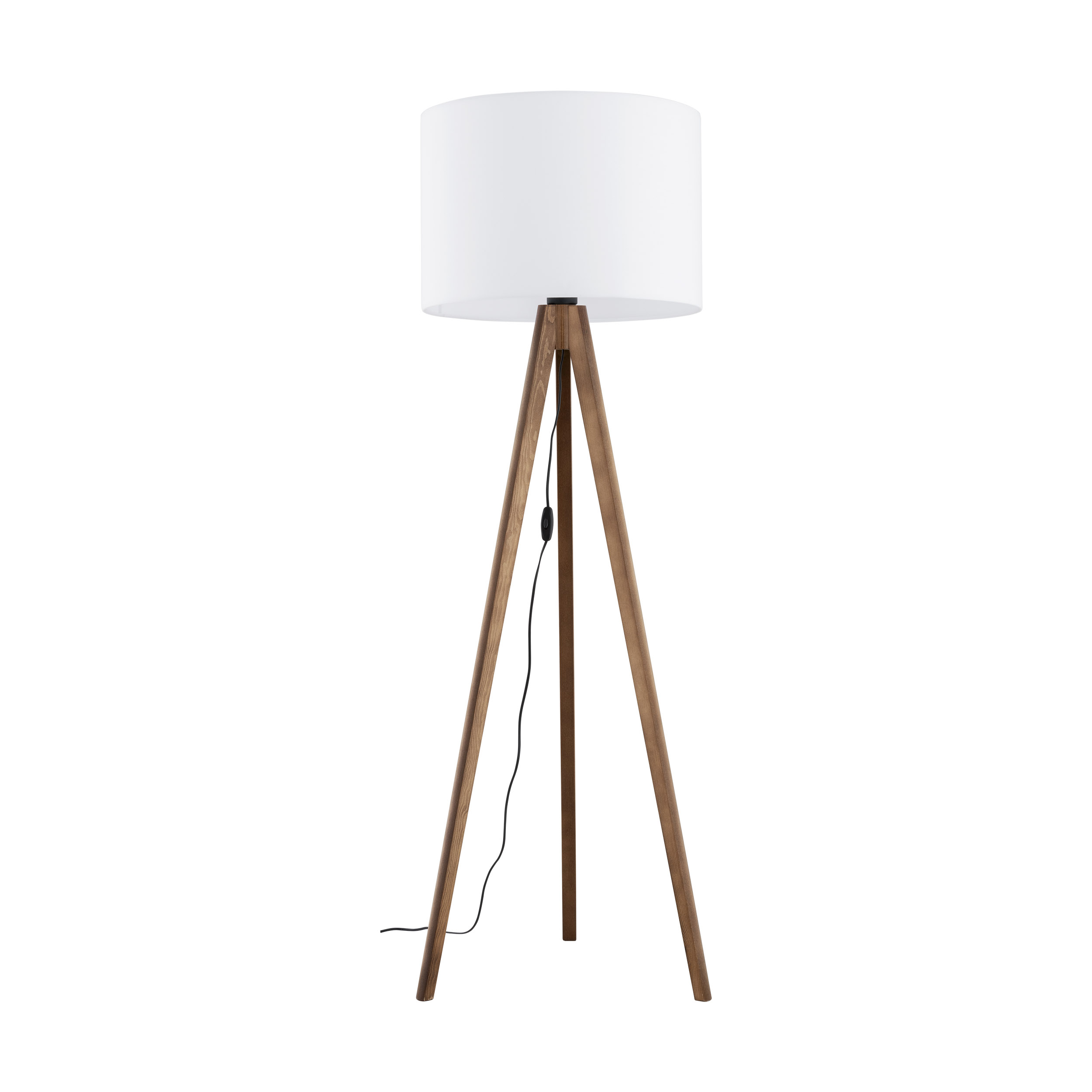 Lampa podłogowa GRAND drewniane nogi z orzecha z białym okrągłym kloszem 145x50cm