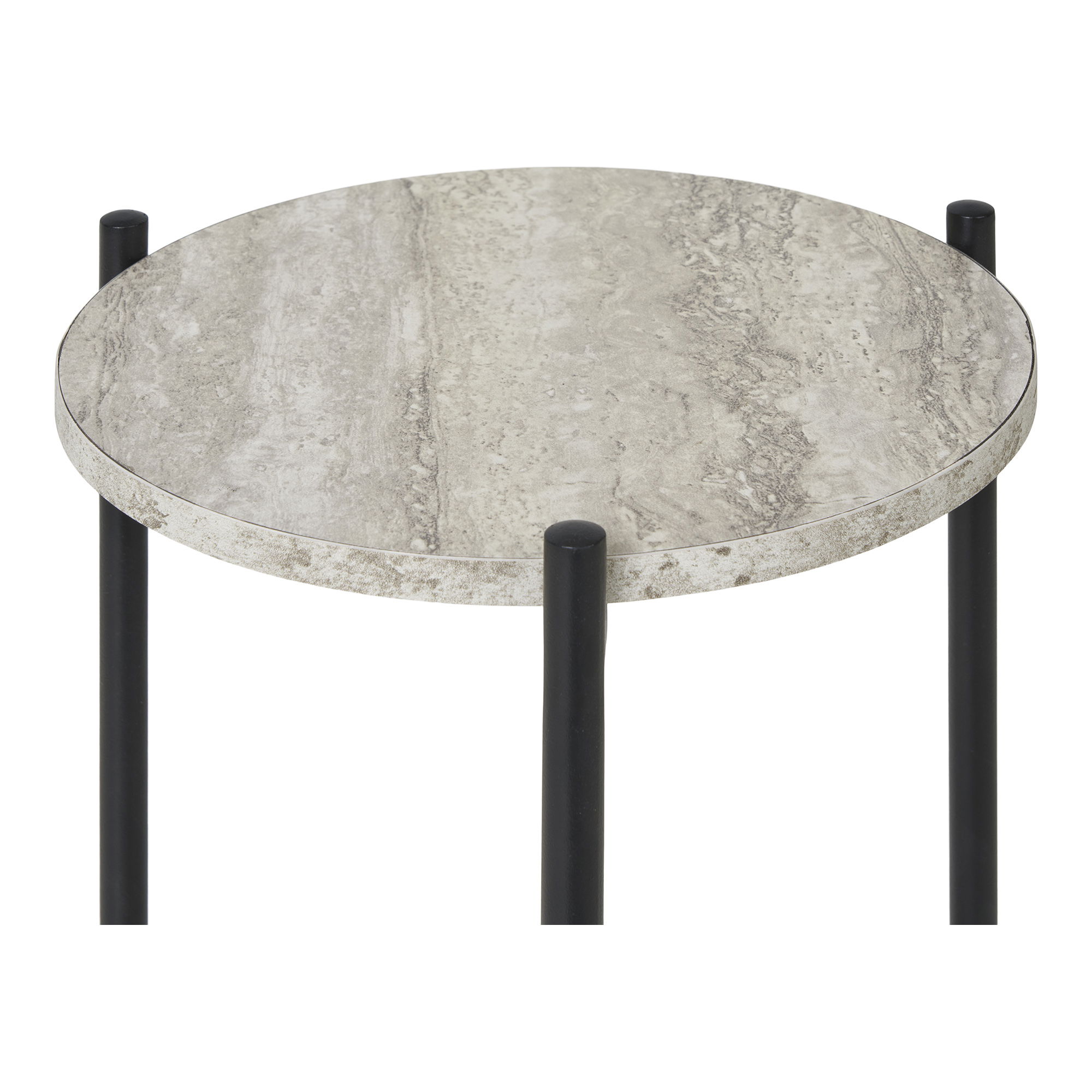 Stolik pomocniczy LEUVEN 27x27 cm - efekt kamienia, nogi czarny - 2102072