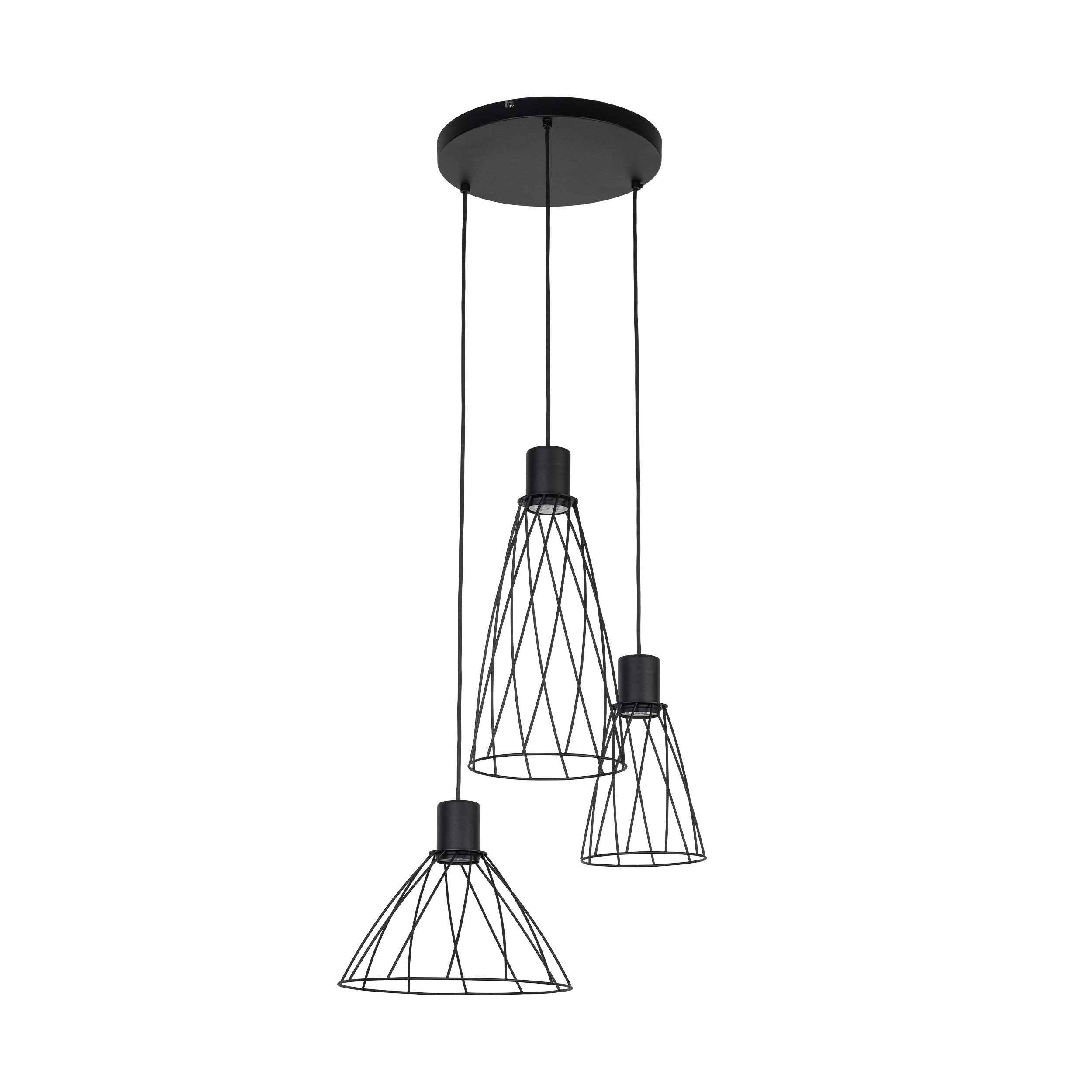 Lampa wisząca MODESTO czarna z ażurowymi kloszami o różnych kształtach 120x50cm