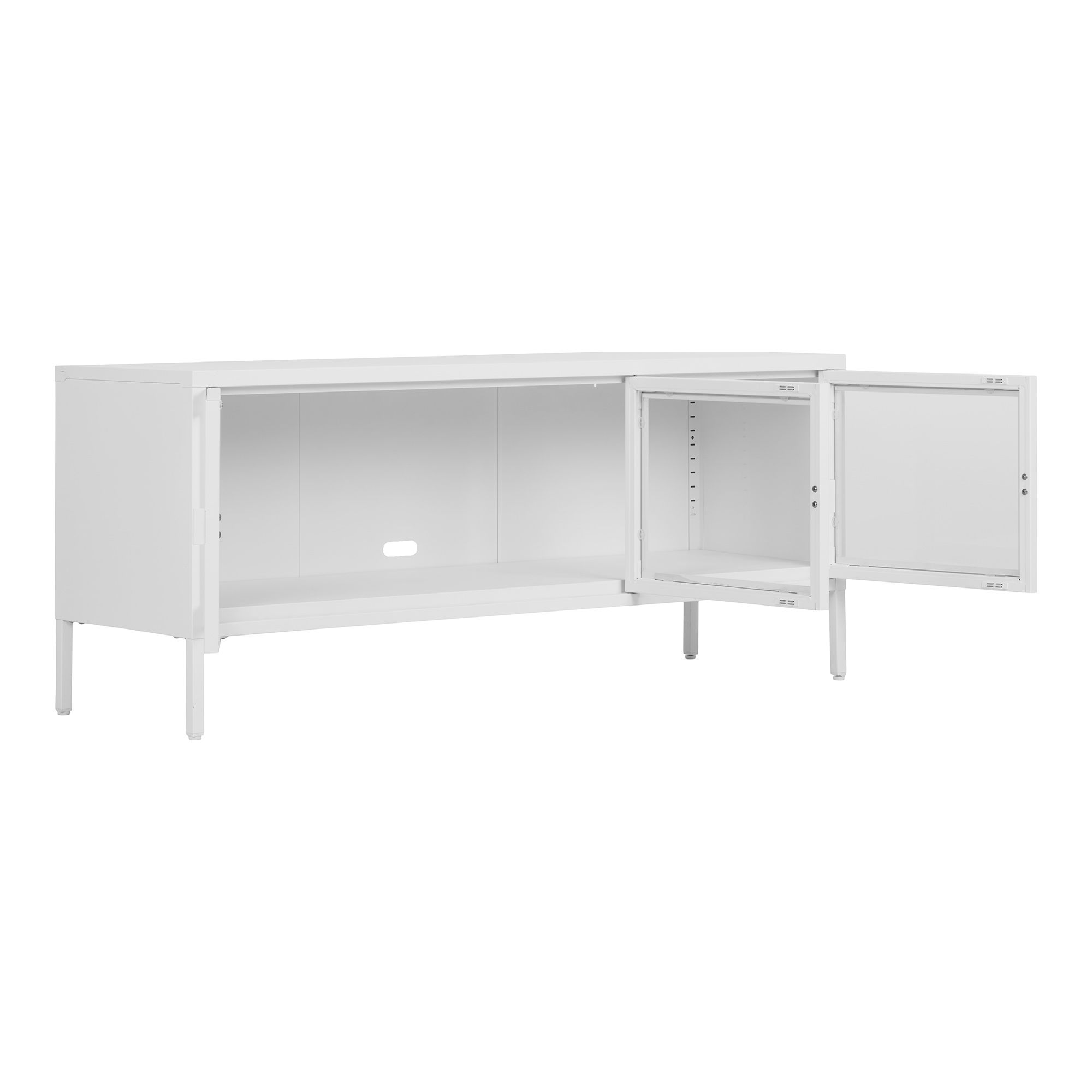 Szafka RTV 3-drzwiowa z przeszkleniem BRISBANE stalowa 130x40x55 cm - biała - 3001054