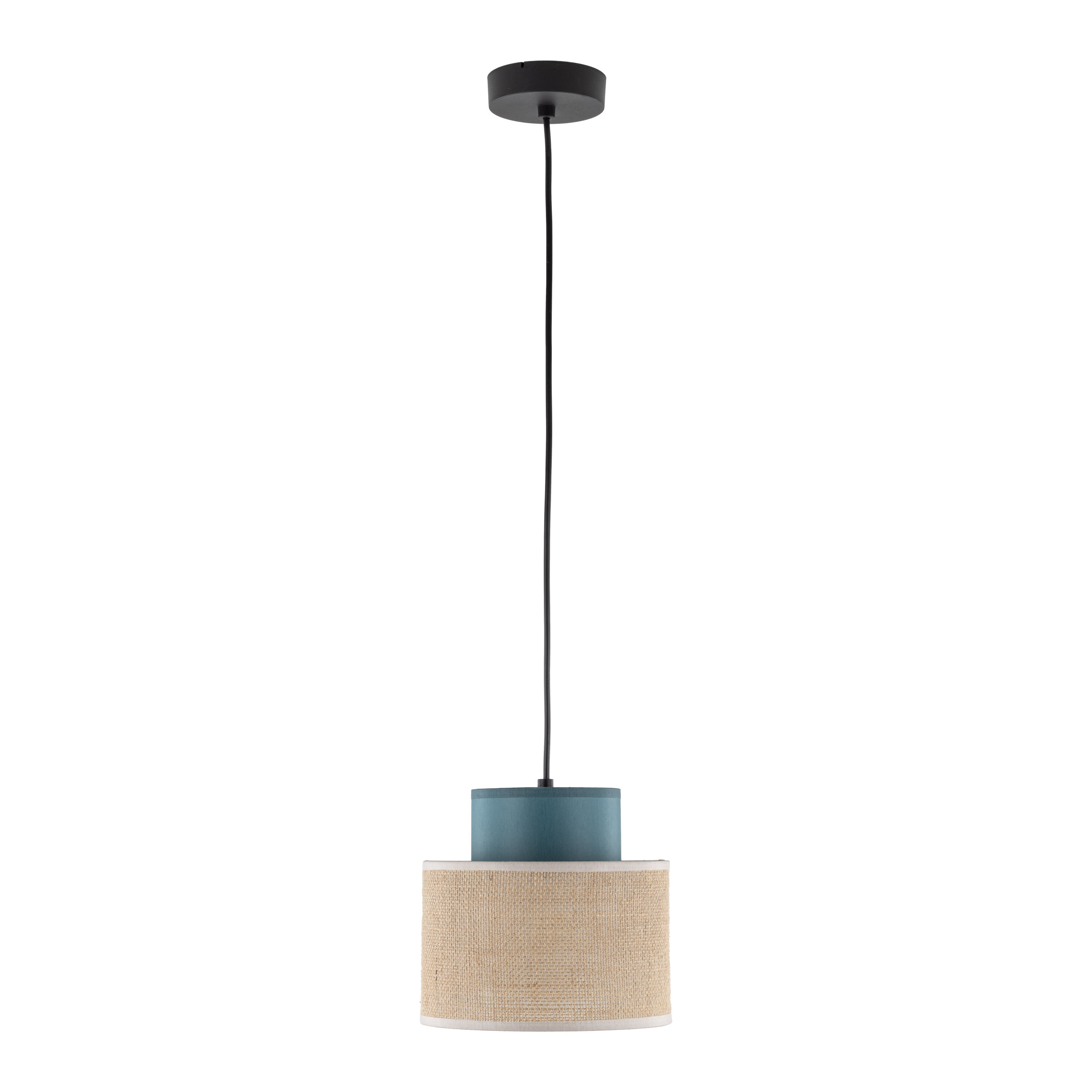 Lampa wisząca DUO JUTA czarna z niebieskim i brązowym kloszem 160x20cm - TK_3257