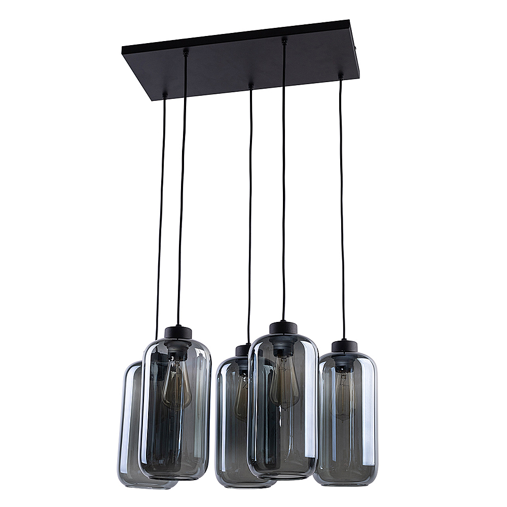 Lampa wisząca MARCO czarna na prostokątnej podstawie z szarymi szklanymi podłużnymi kloszami 120x55x30cm