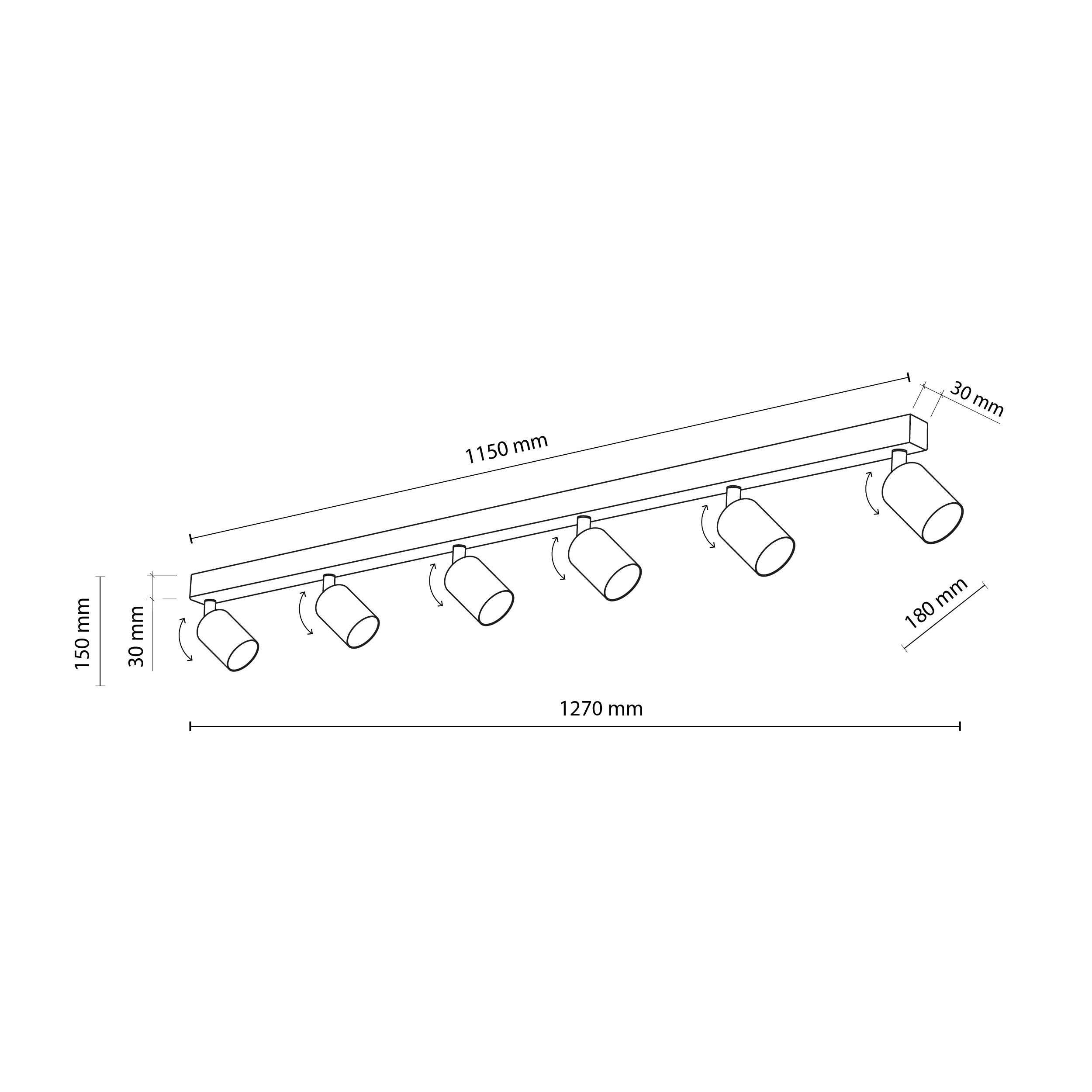 Lampa sufitowa TOP czarna regulowana 129x19x15cm - TK_6178