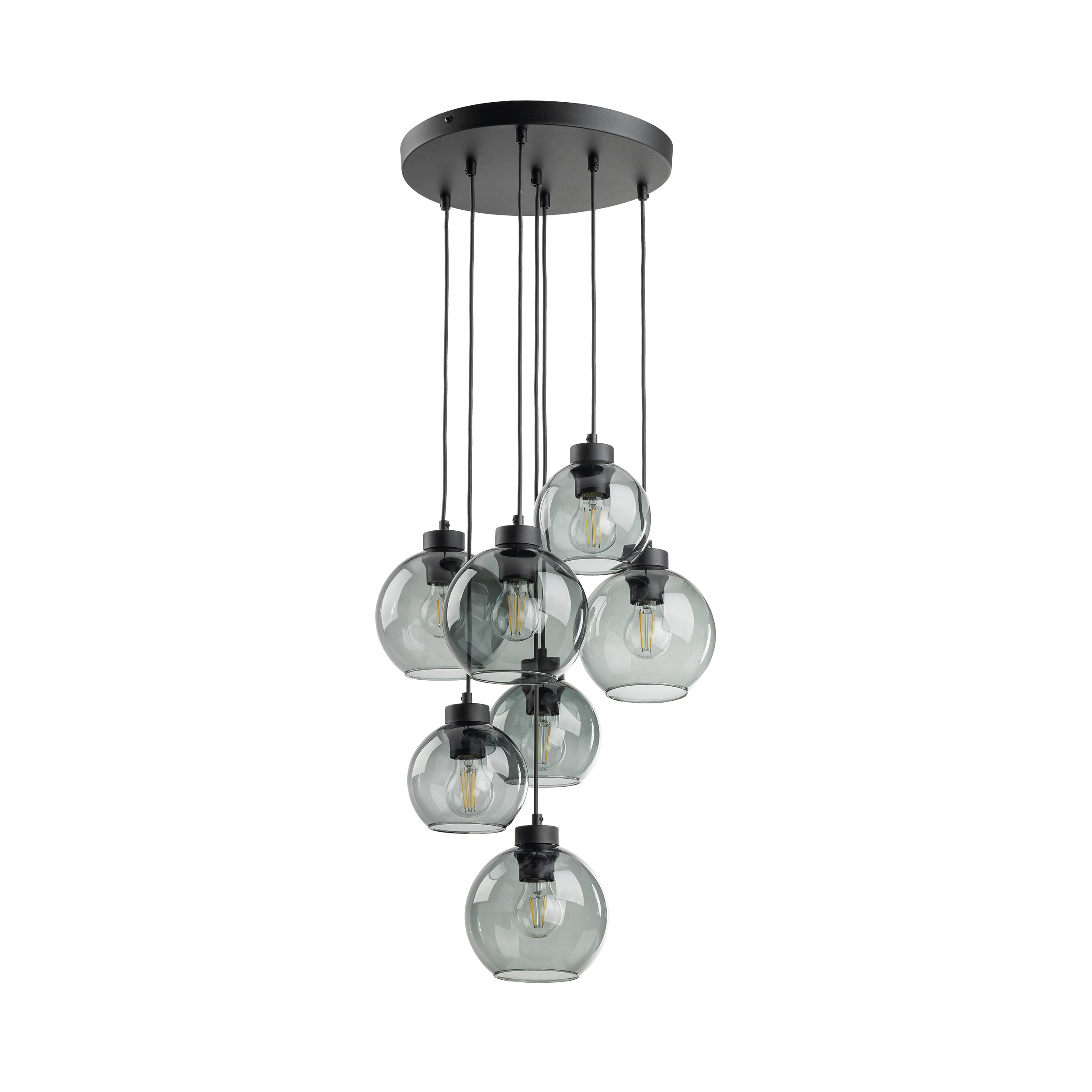 Lampa wisząca CUBUS czarna z szarymi okrągłymi szklanymi kloszami na okrągłej podstawie 140x49cm