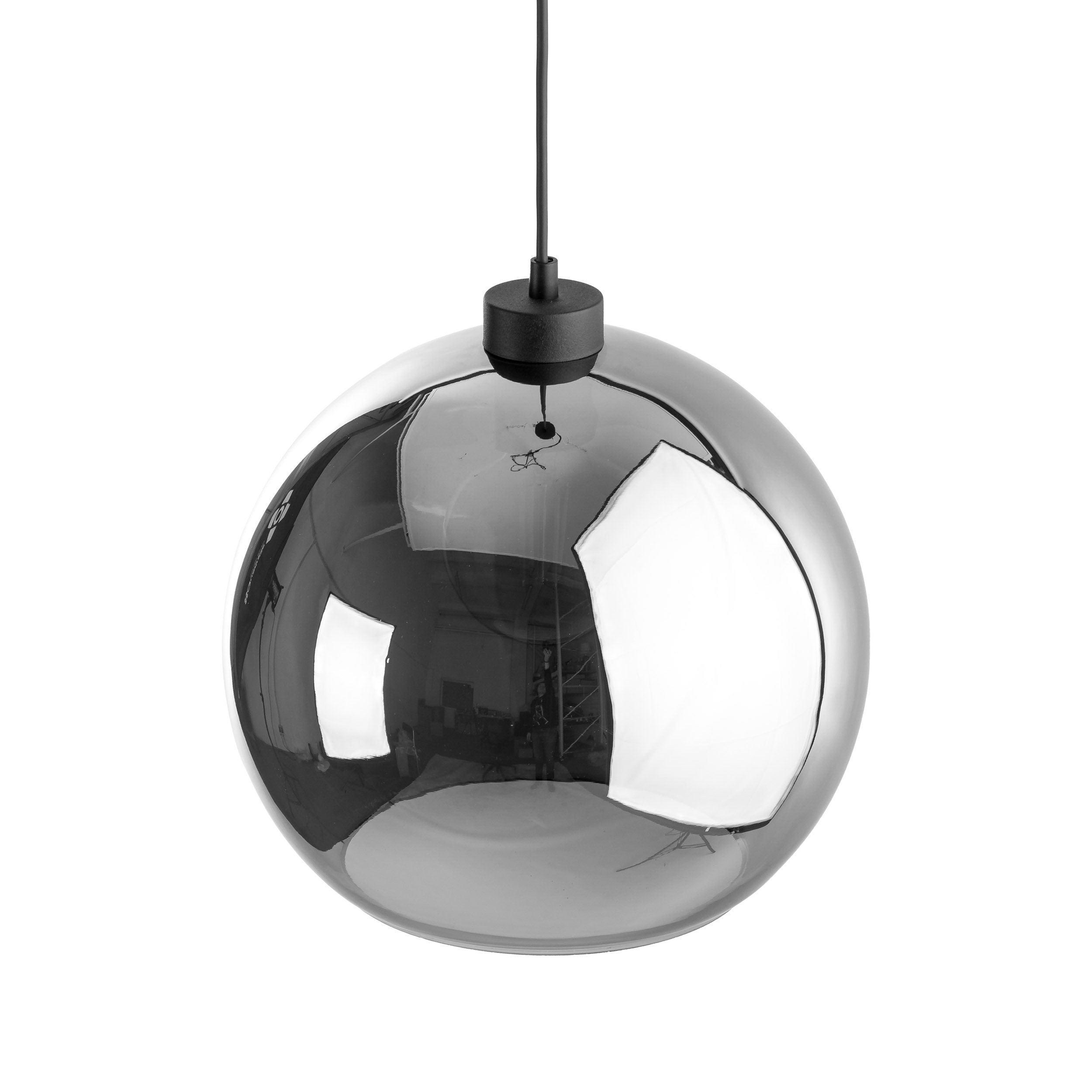 Lampa wisząca VENEZIA czarna z szarym lustrzanym okrągłym szklanym kloszem 115x30cm - TK_5765