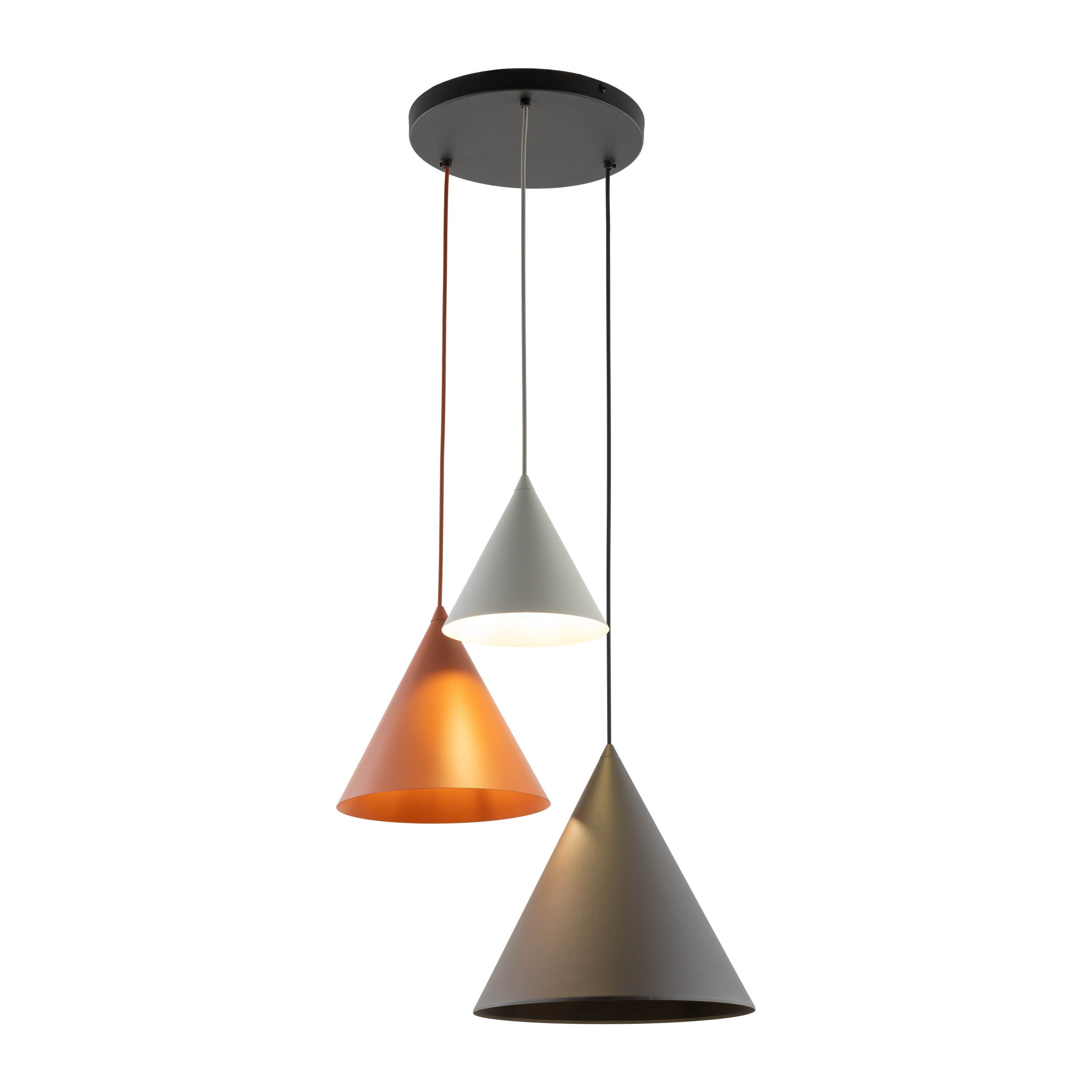 Lampa wisząca CONO MIX czarna z różnokolorowymi beżowym ceglanym czarnym kloszami o różnych wymiarach 160x50cm - TK_6633