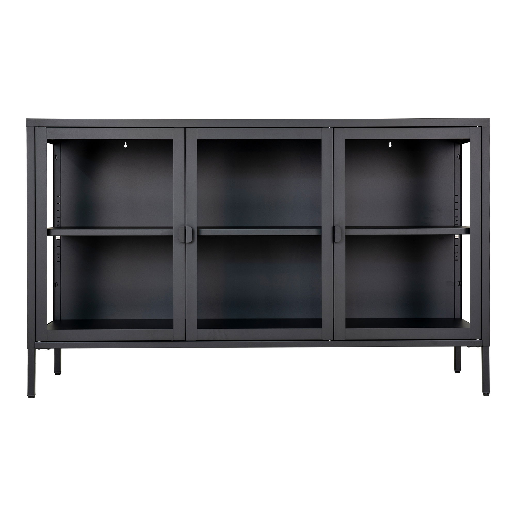Kredens 3-drzwiowy BRISBANE przeszklone boki stalowy 140x40x85 cm - czarny - 3001050