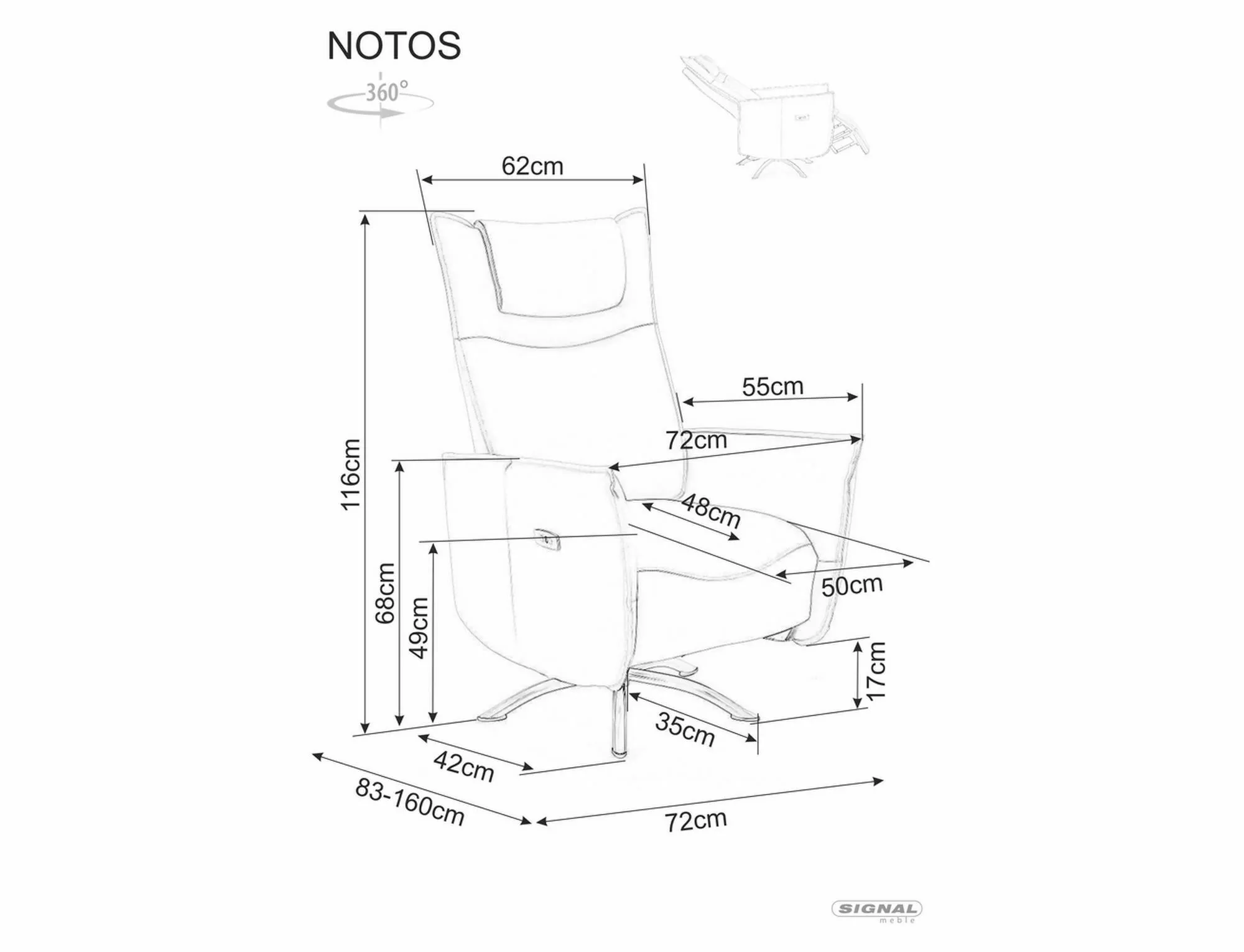 FOTEL obrotowy, rozkładany elektrycznie ( USB ) - NOTOS skóra syntetyczna SZARY TAP.217 - NOTOSSSSZ