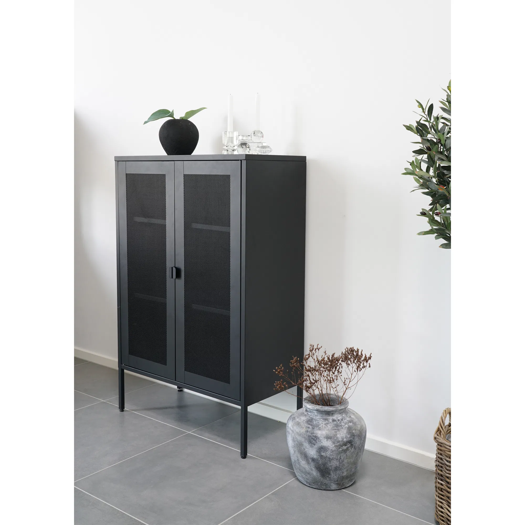 Witryna niska 2-drzwiowa MELBOURNE drzwi siatkowe 80x40x120 cm - czarna - 3001080