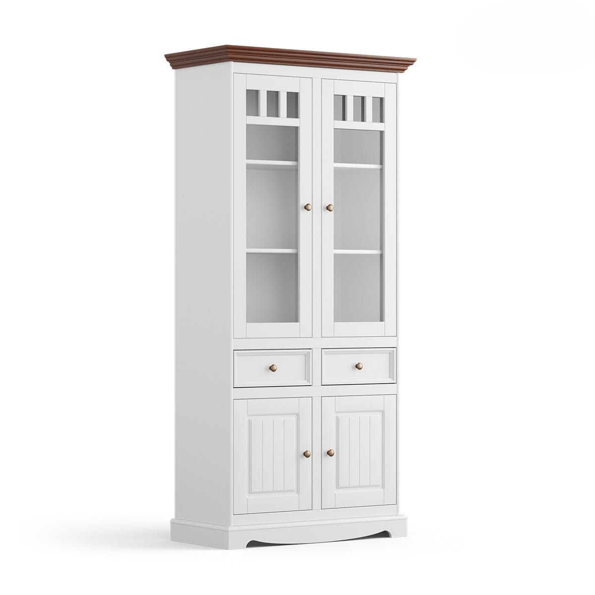 Witryna wysoka BELLUNO ELEGANTE 4-drzwiowa z 2 szufladami - biała/orzech - PL015B/O