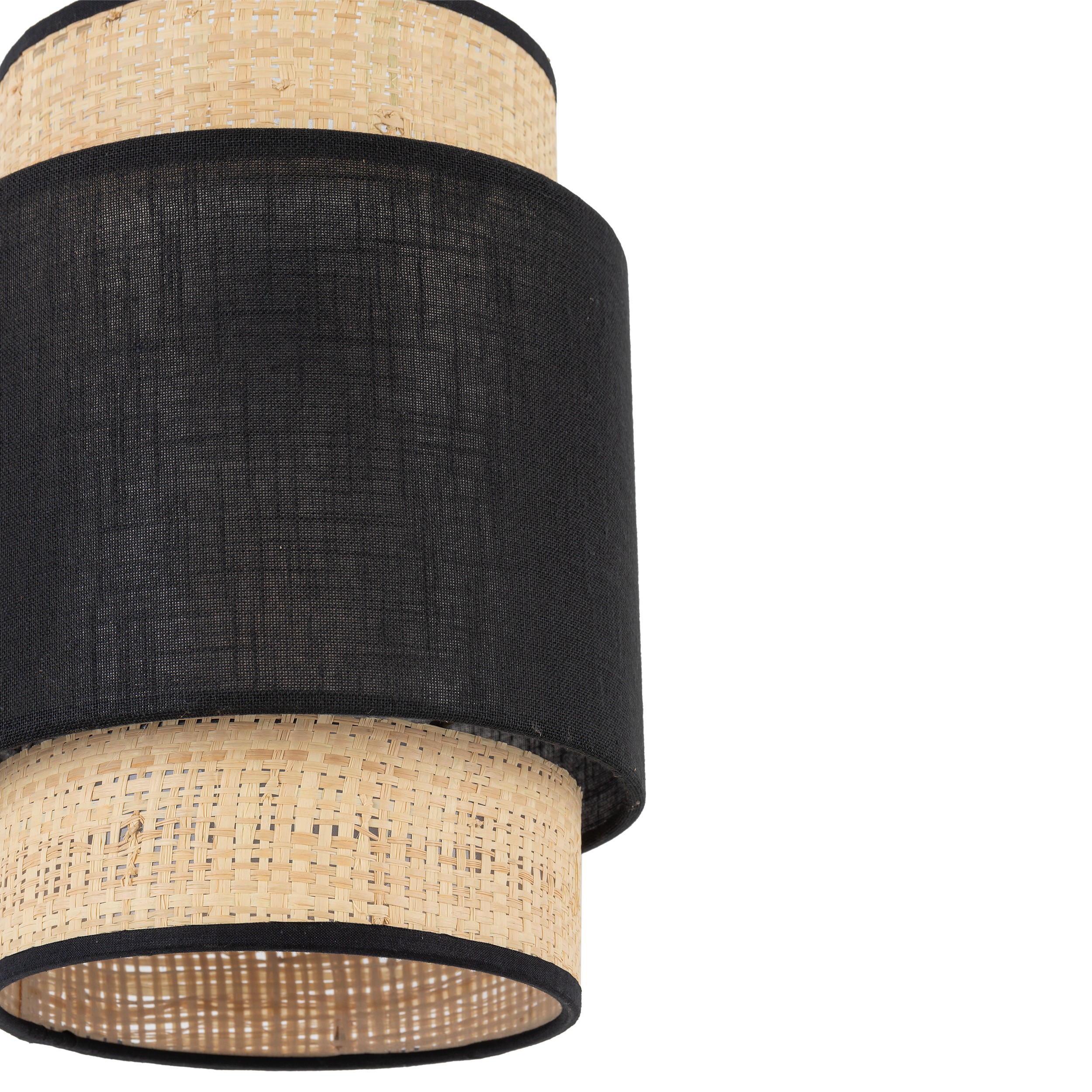 Lampa wisząca BOHO czarna z brązowym kloszem z tkaniny rafia plecionki 170x20cm - TK_5656