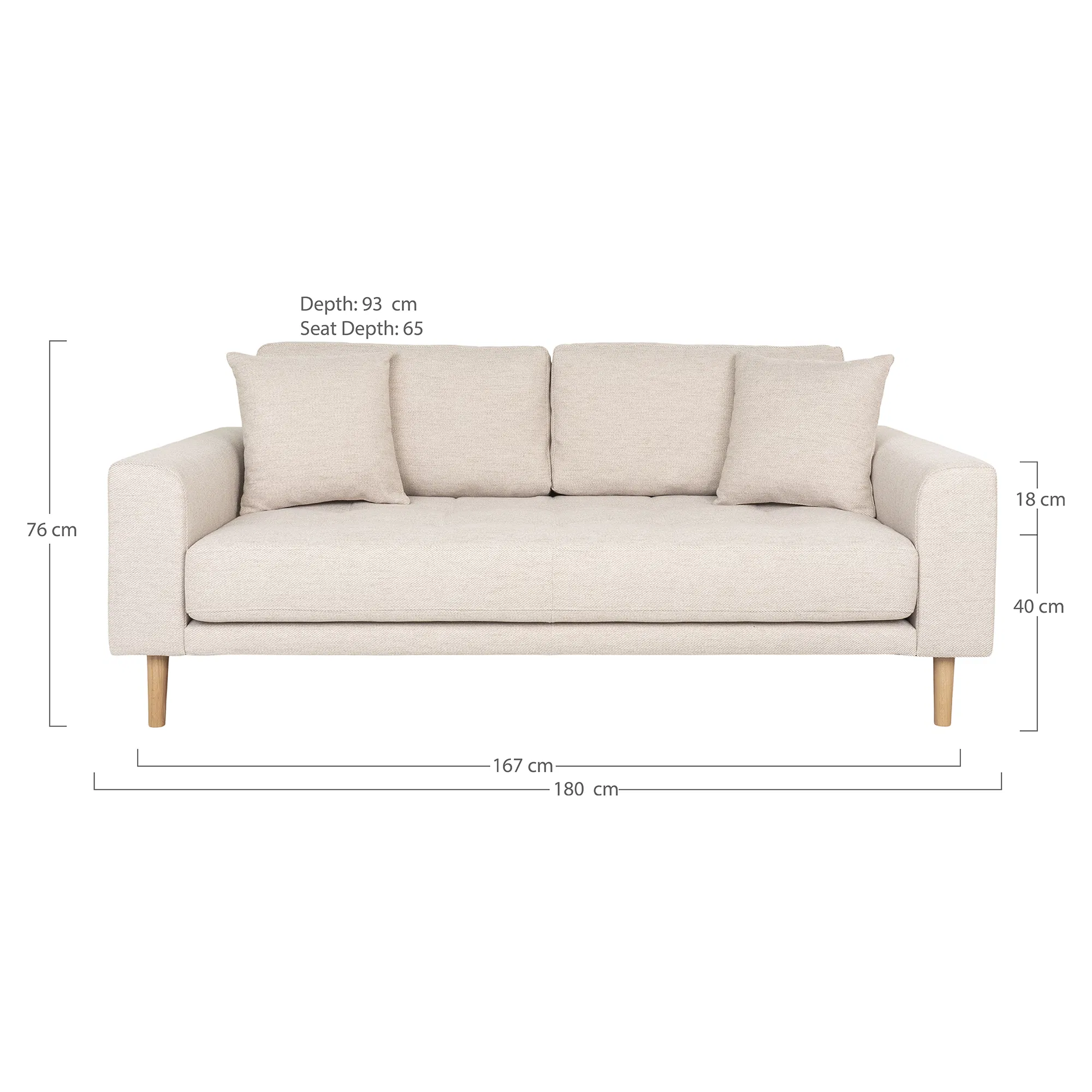 Sofa wypoczynkowa 2,5-osobowa LIDO piaskowa, naturalne nóżki - 1301803