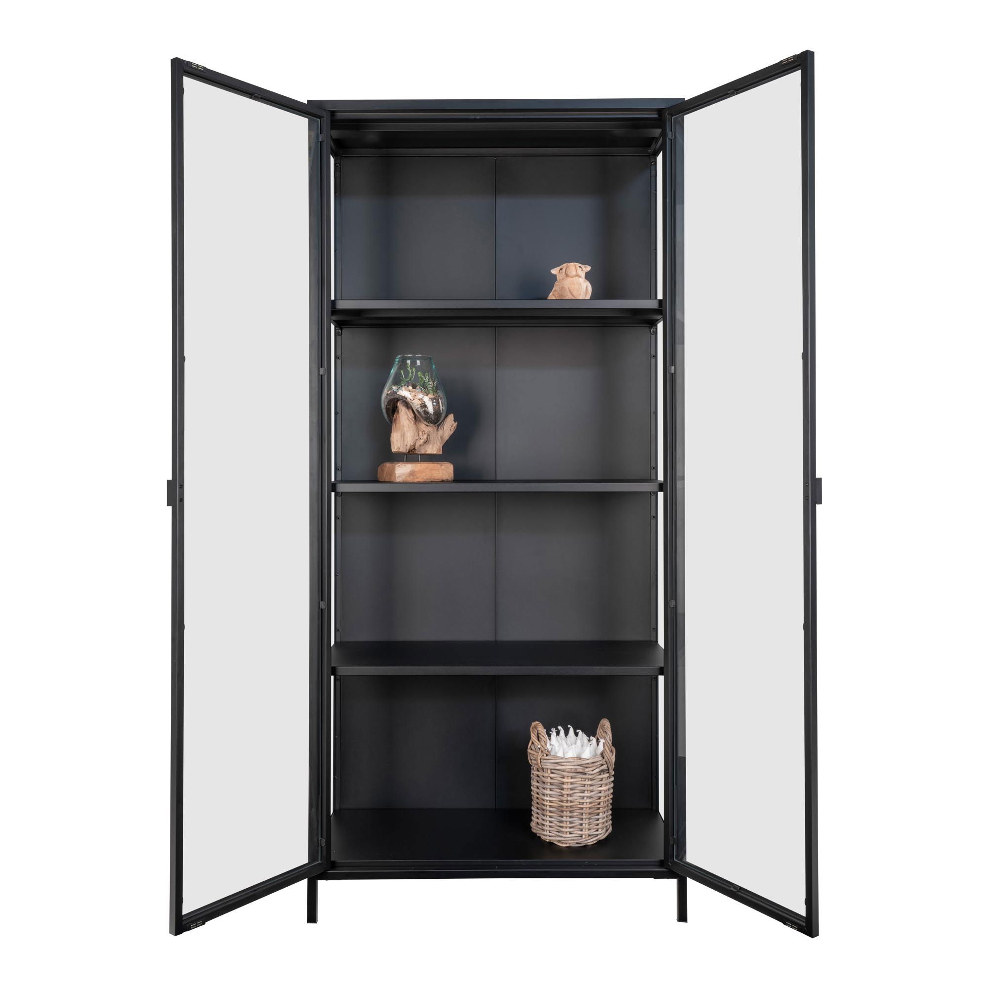 Witryna 2-drzwiowa BRISBANE przeszklone boki 80x35x175 cm - czarna - 3001040